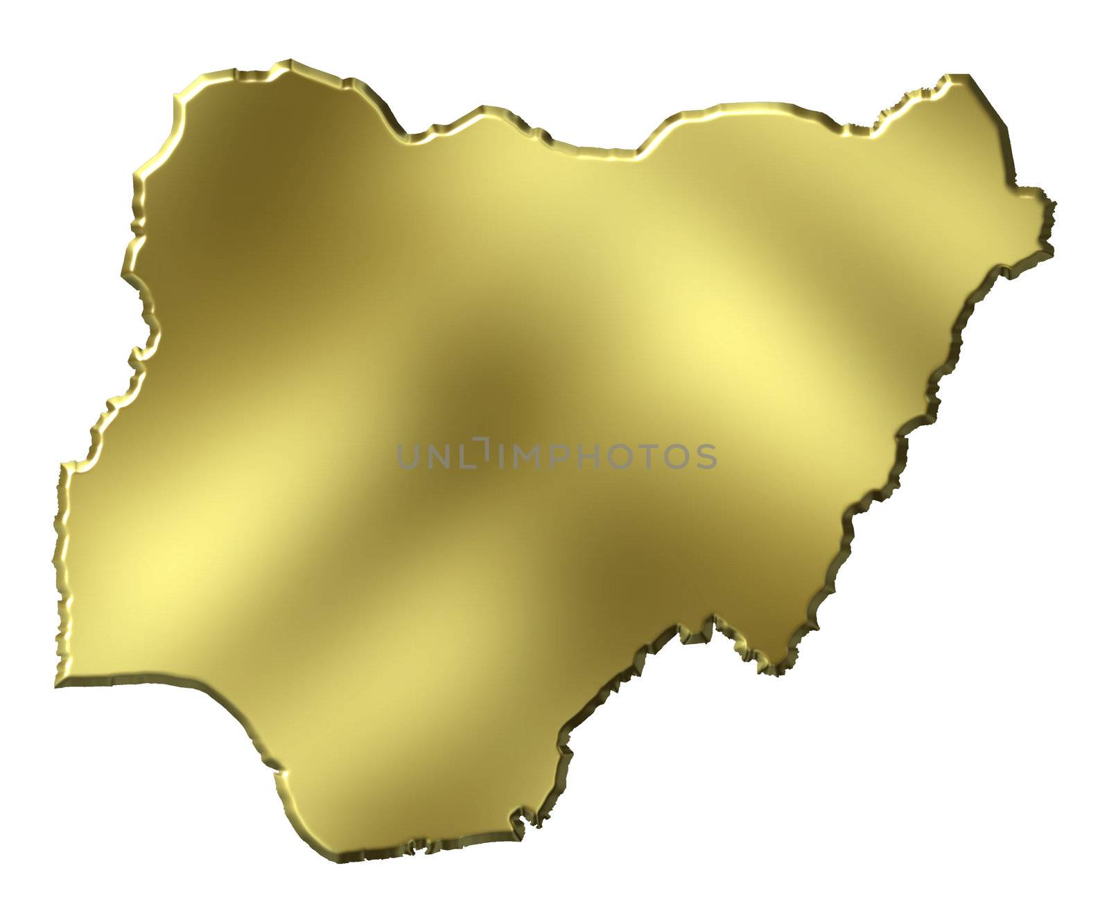 Nigeria 3d golden map isolated in white