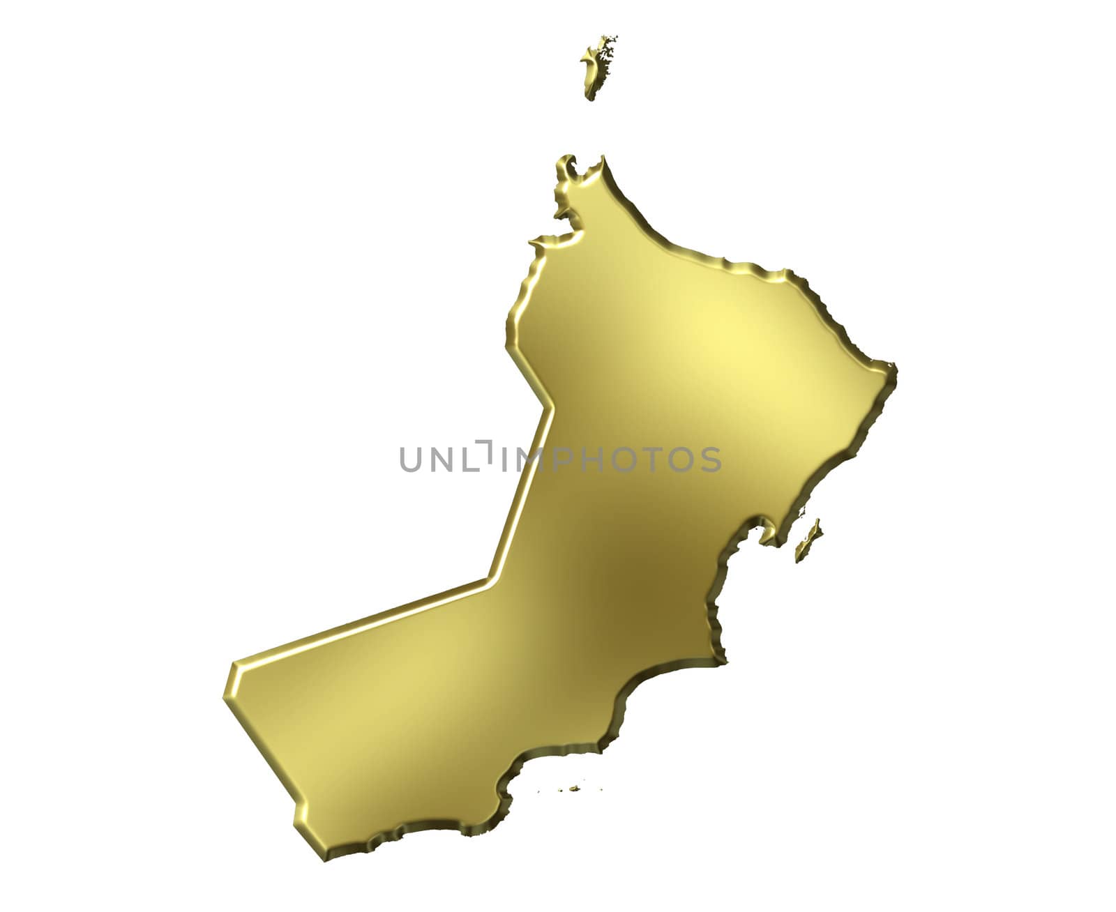 Oman 3d golden map isolated in white