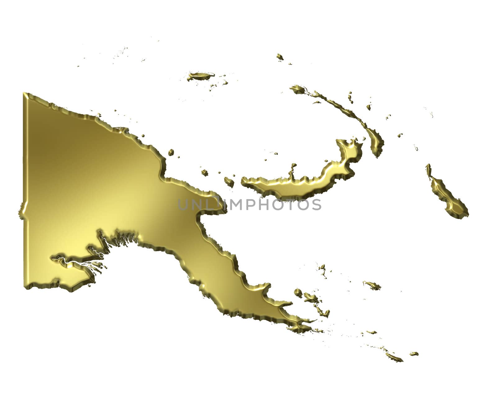 Papua New Guinea 3d golden map isolated in white