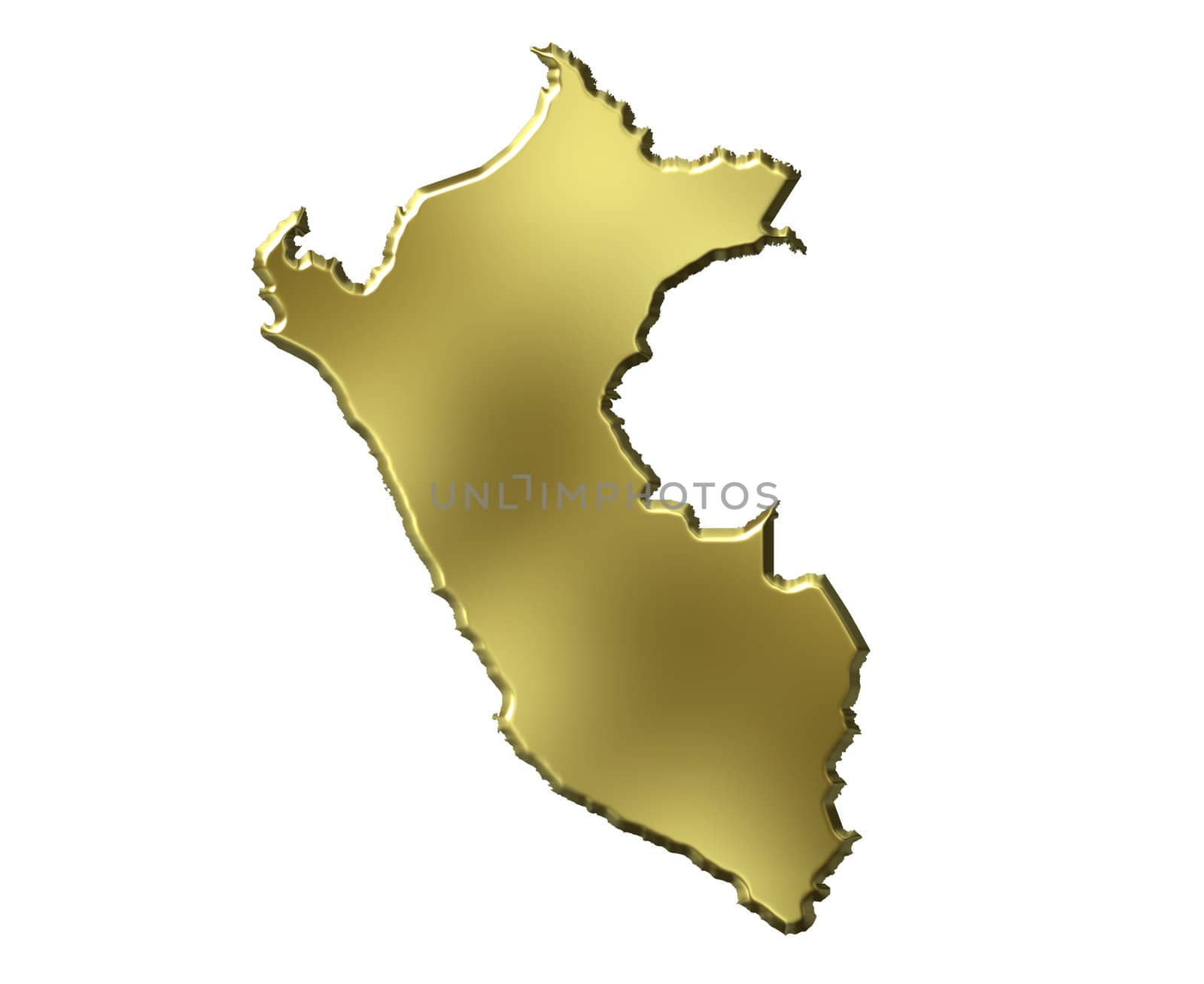 Peru 3d golden map isolated in white