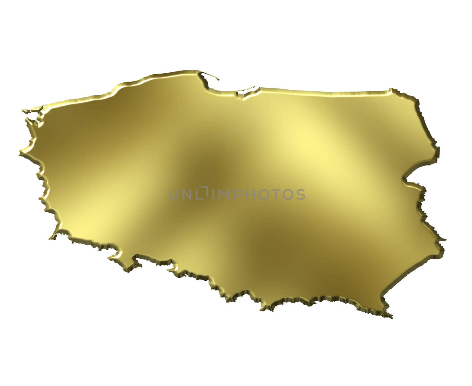 Poland 3d golden map isolated in white