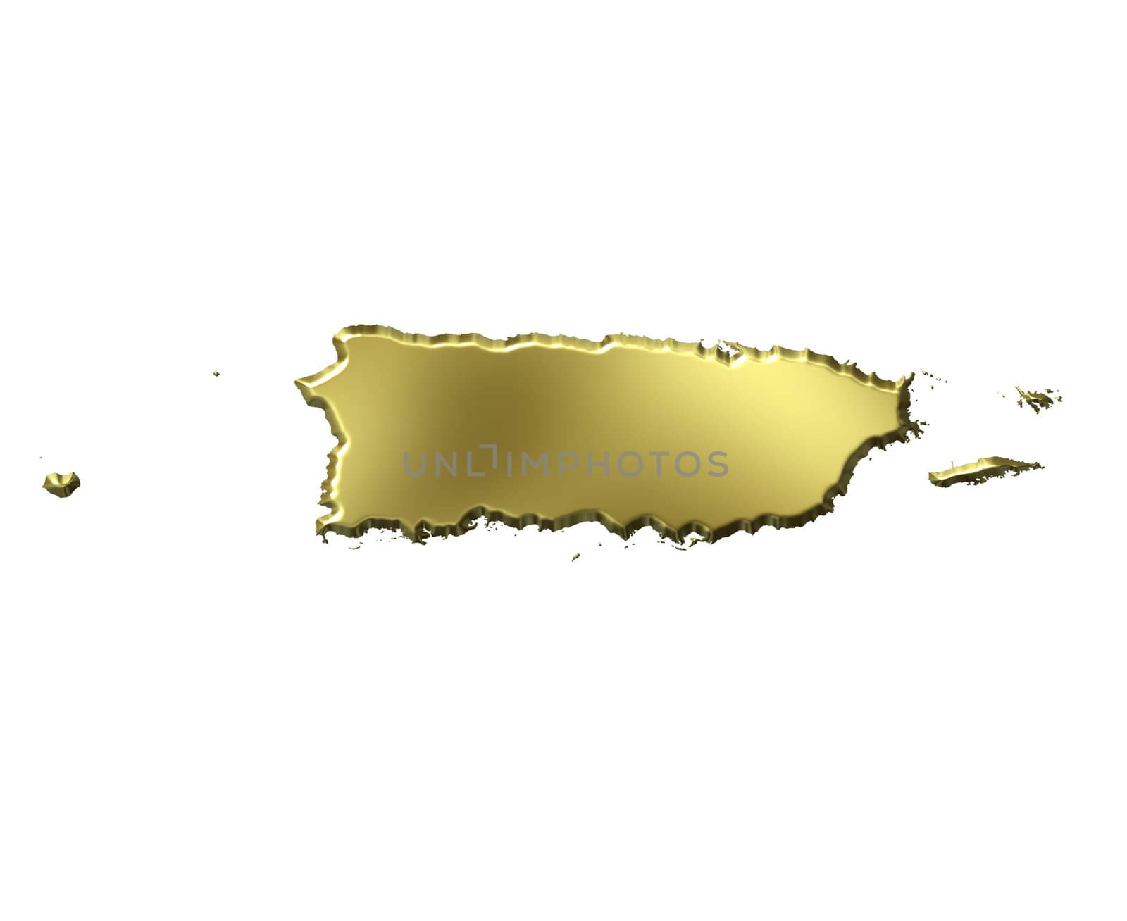 Puerto Rico 3d golden map isolated in white