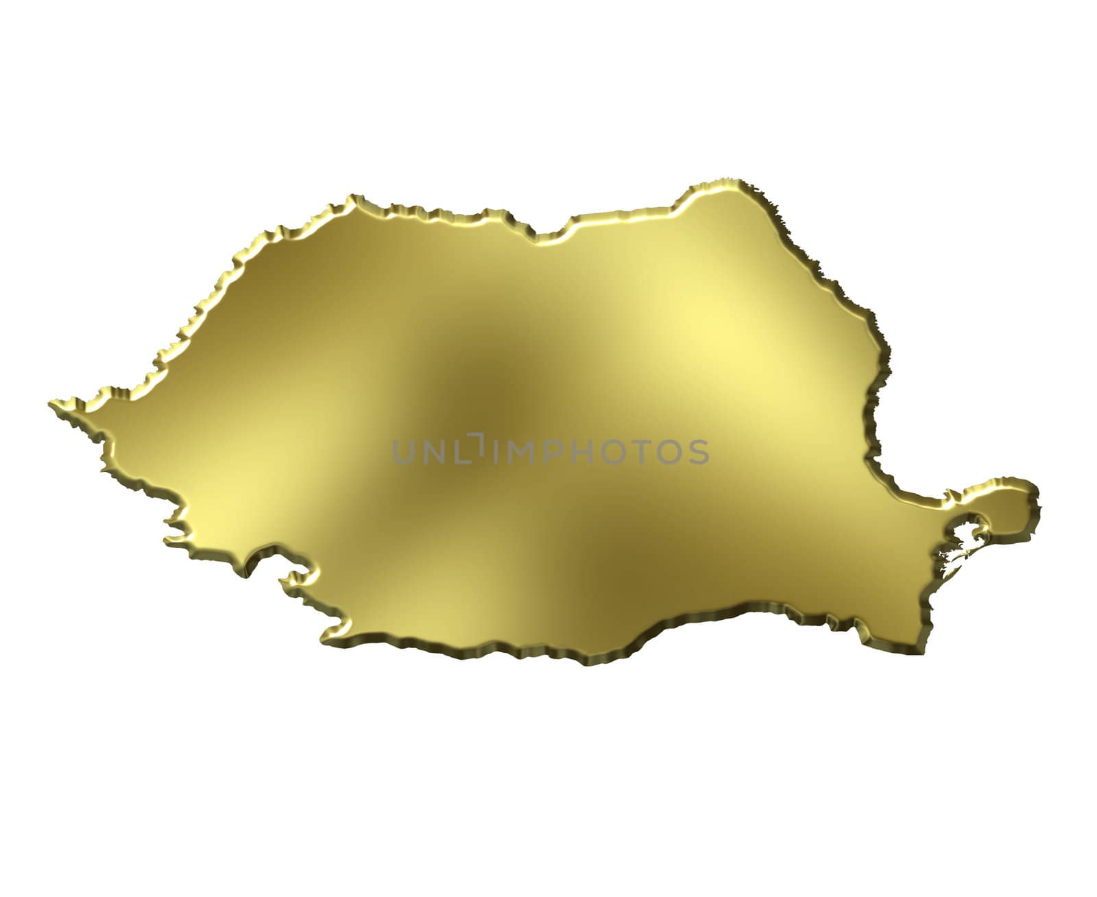 Romania 3d golden map isolated in white