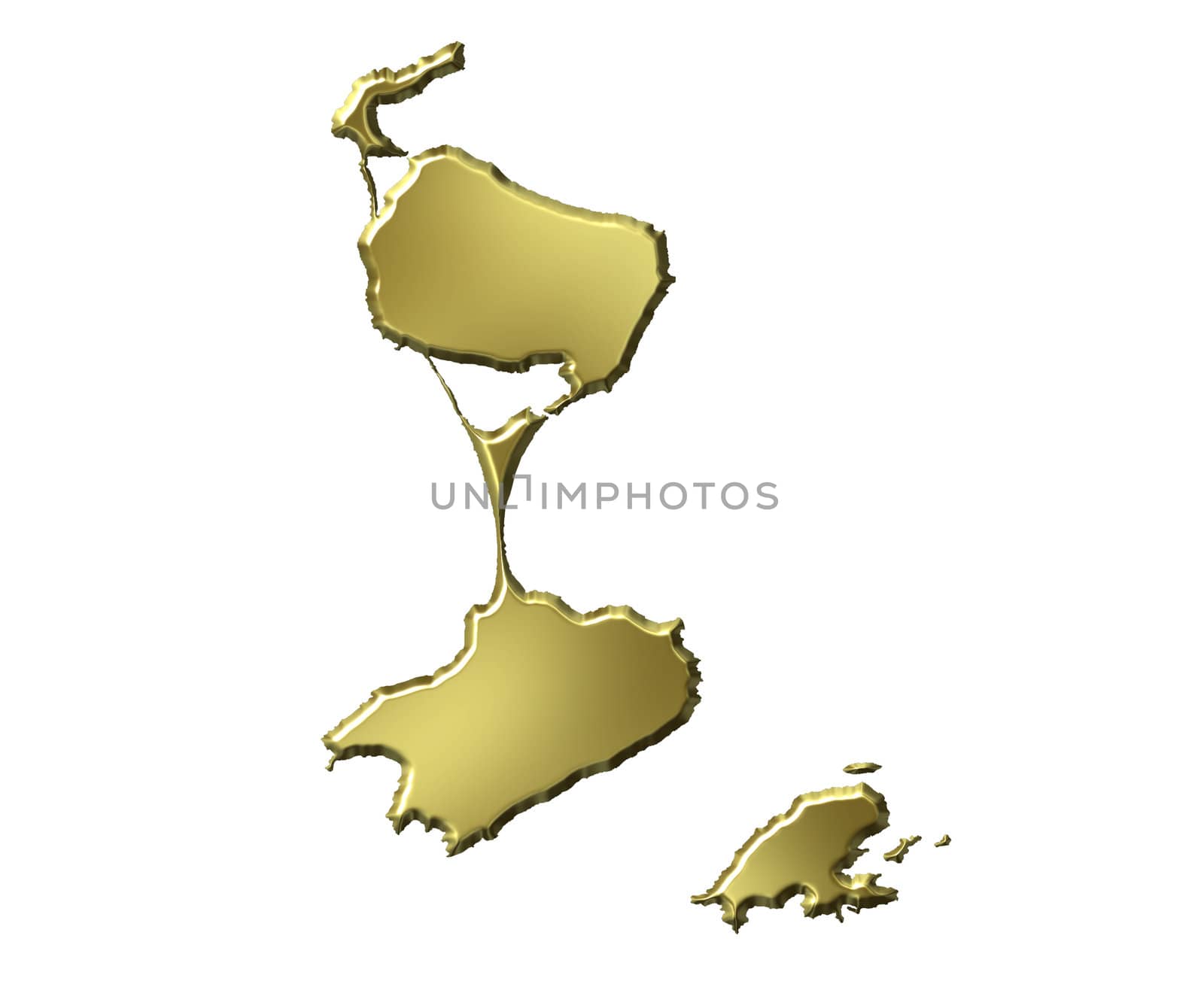 Saint Pierre and Miquelon 3d golden map isolated in white