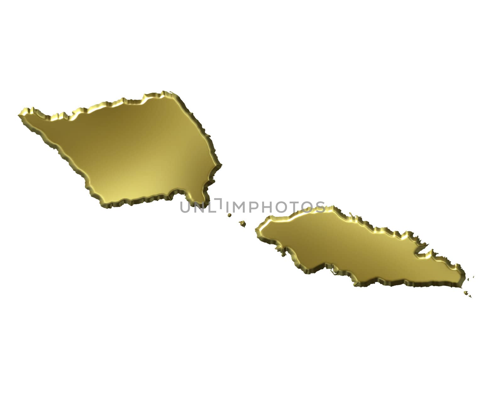 Samoa 3d golden map isolated in white