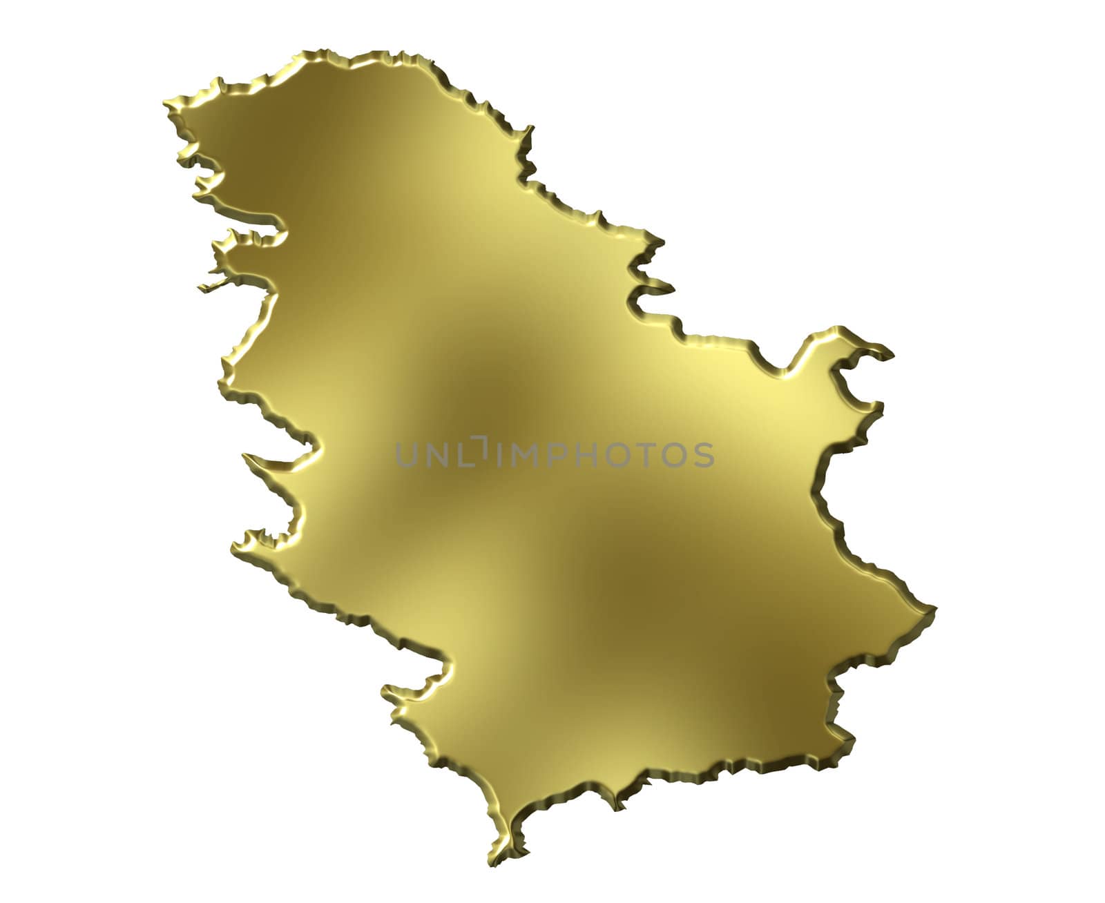 Serbia 3d golden map isolated in white