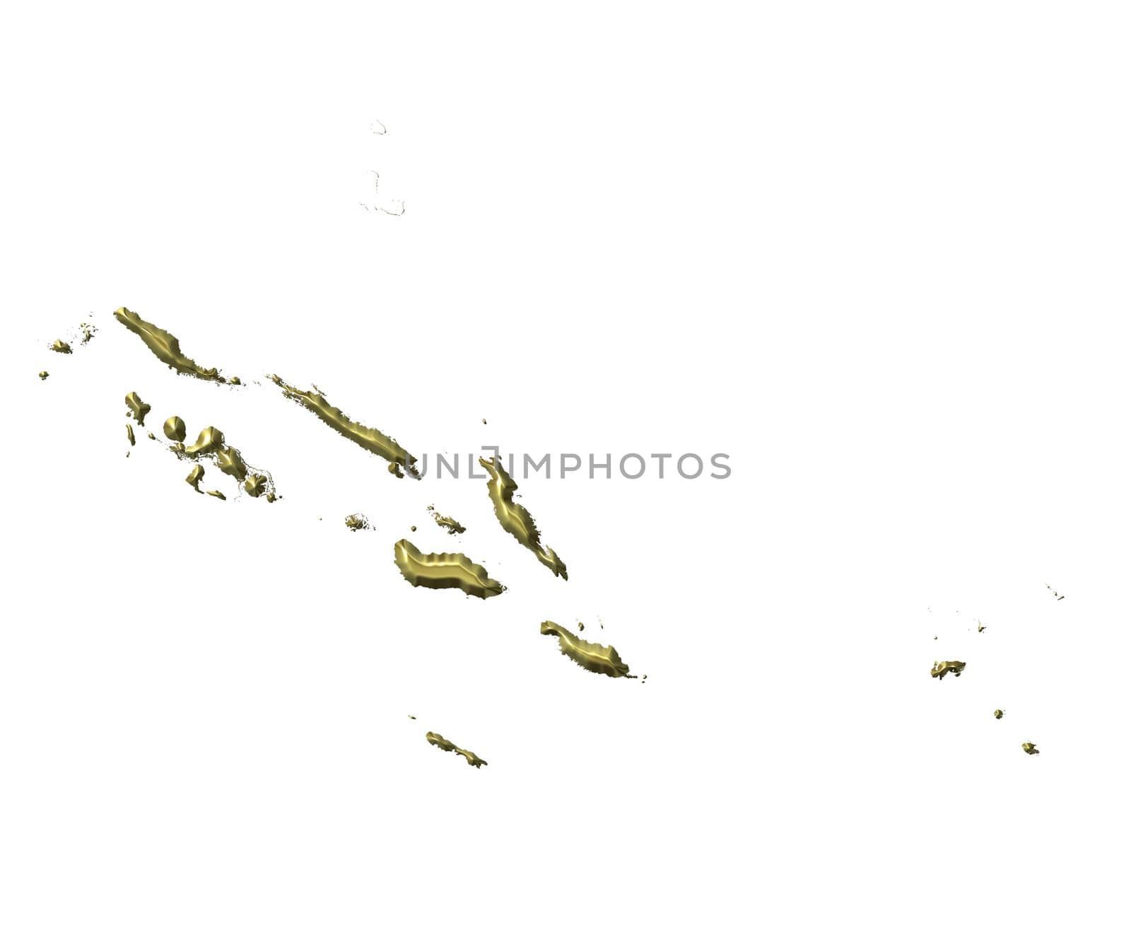 Solomon Islands 3d golden map isolated in white