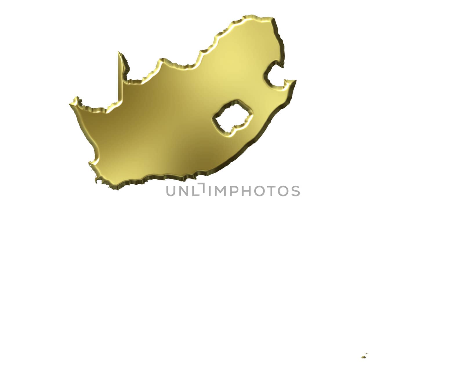 South Africa 3d golden map isolated in white