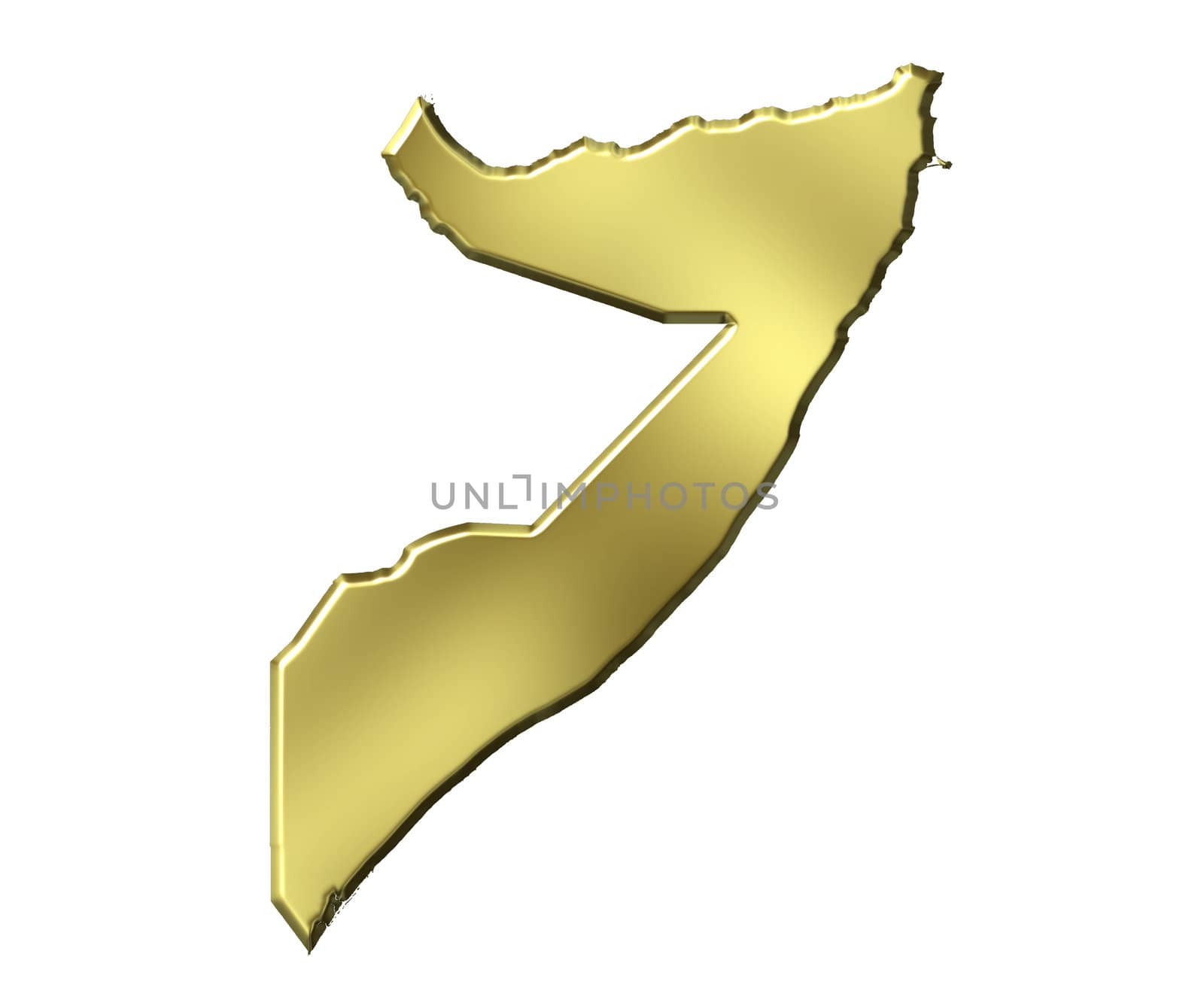 Somalia 3d golden map isolated in white