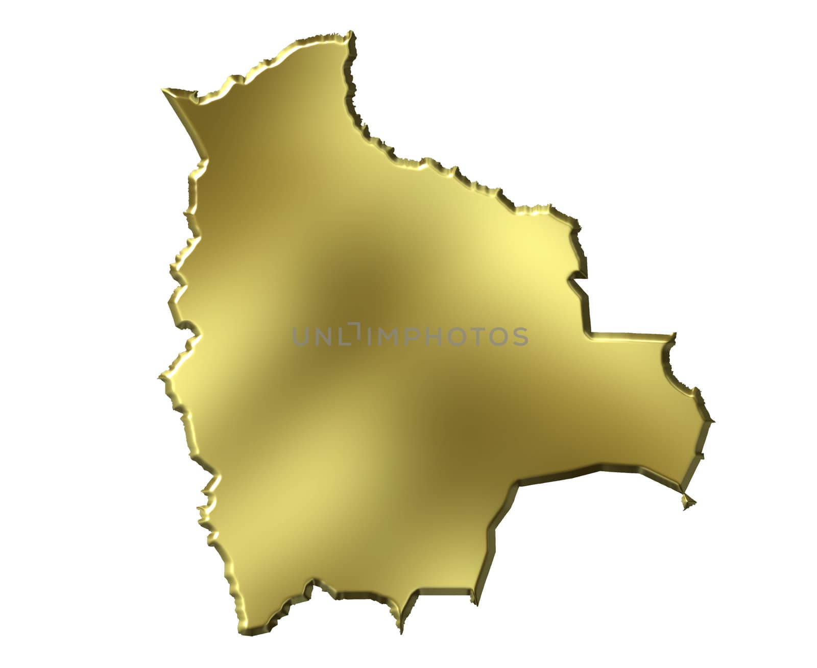 Bolivia 3d golden map isolated in white