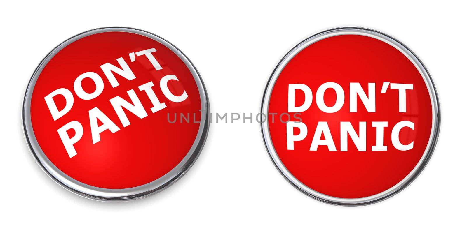 red rendered 3d button with white word don't panic