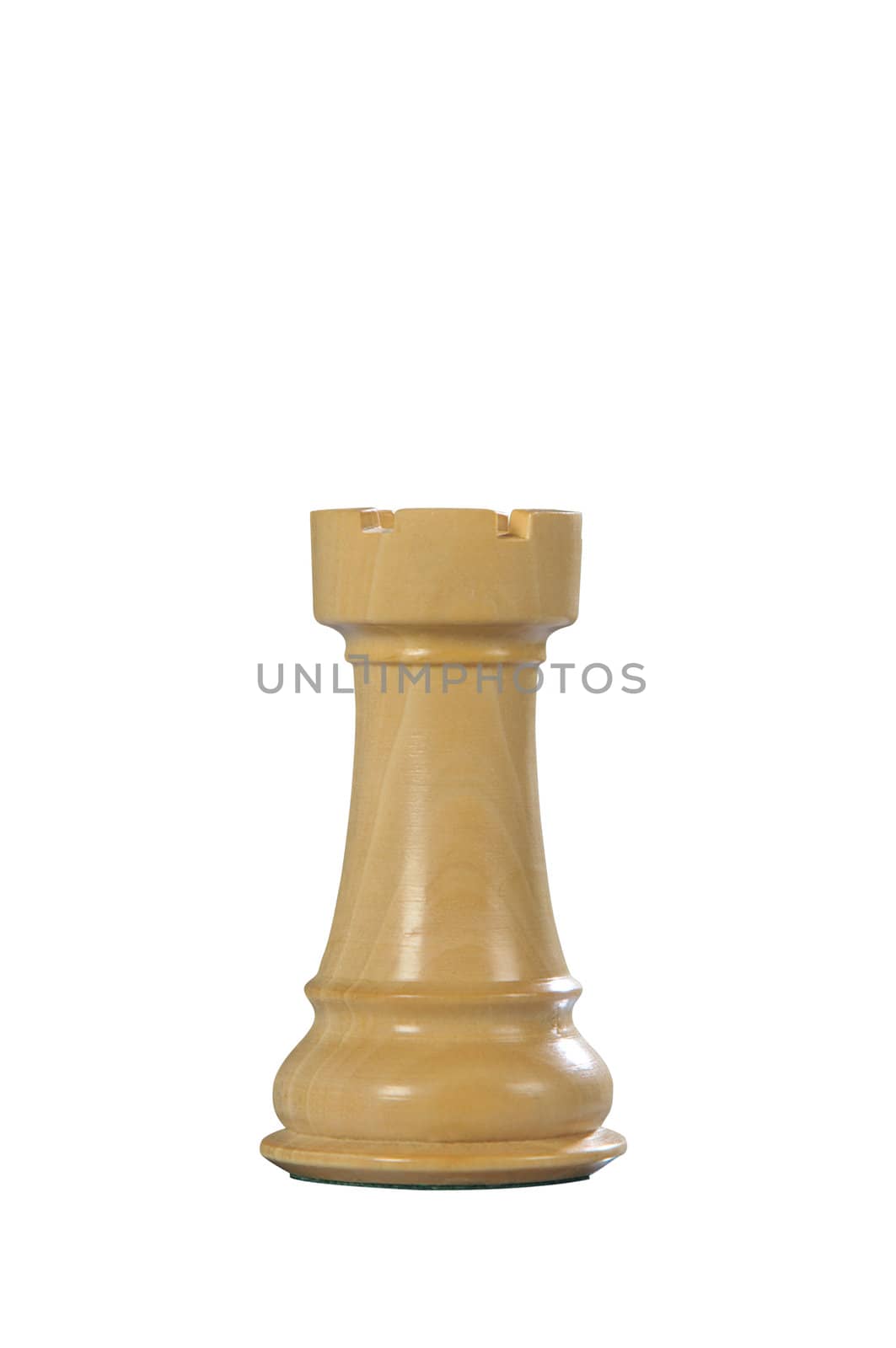 White wooden tower - one of 12 different chess pieces.