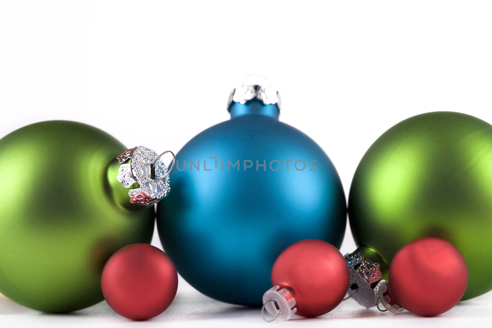 Blue and green, and red, Christmas ornaments by jarenwicklund