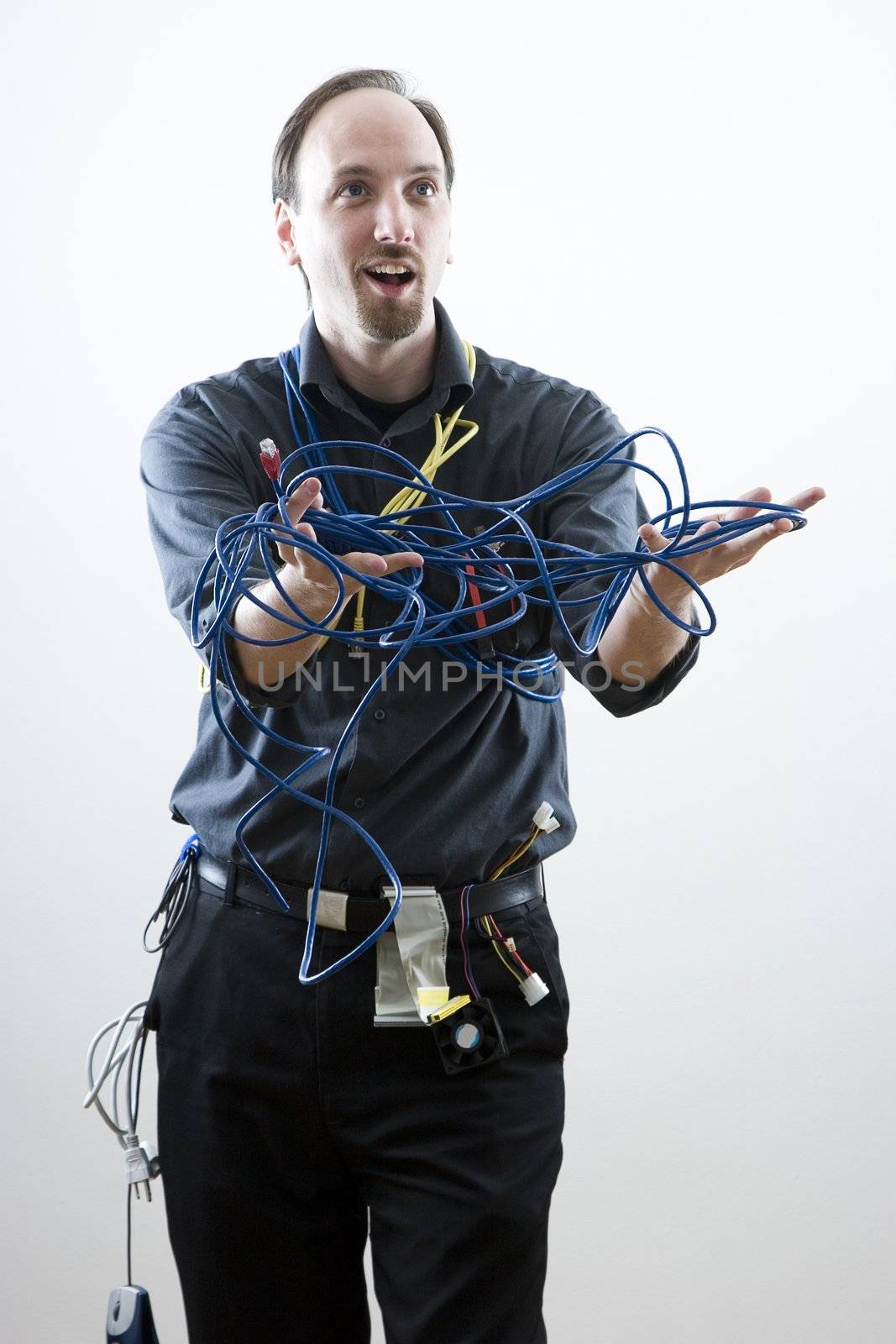 computer technician offering network cable 