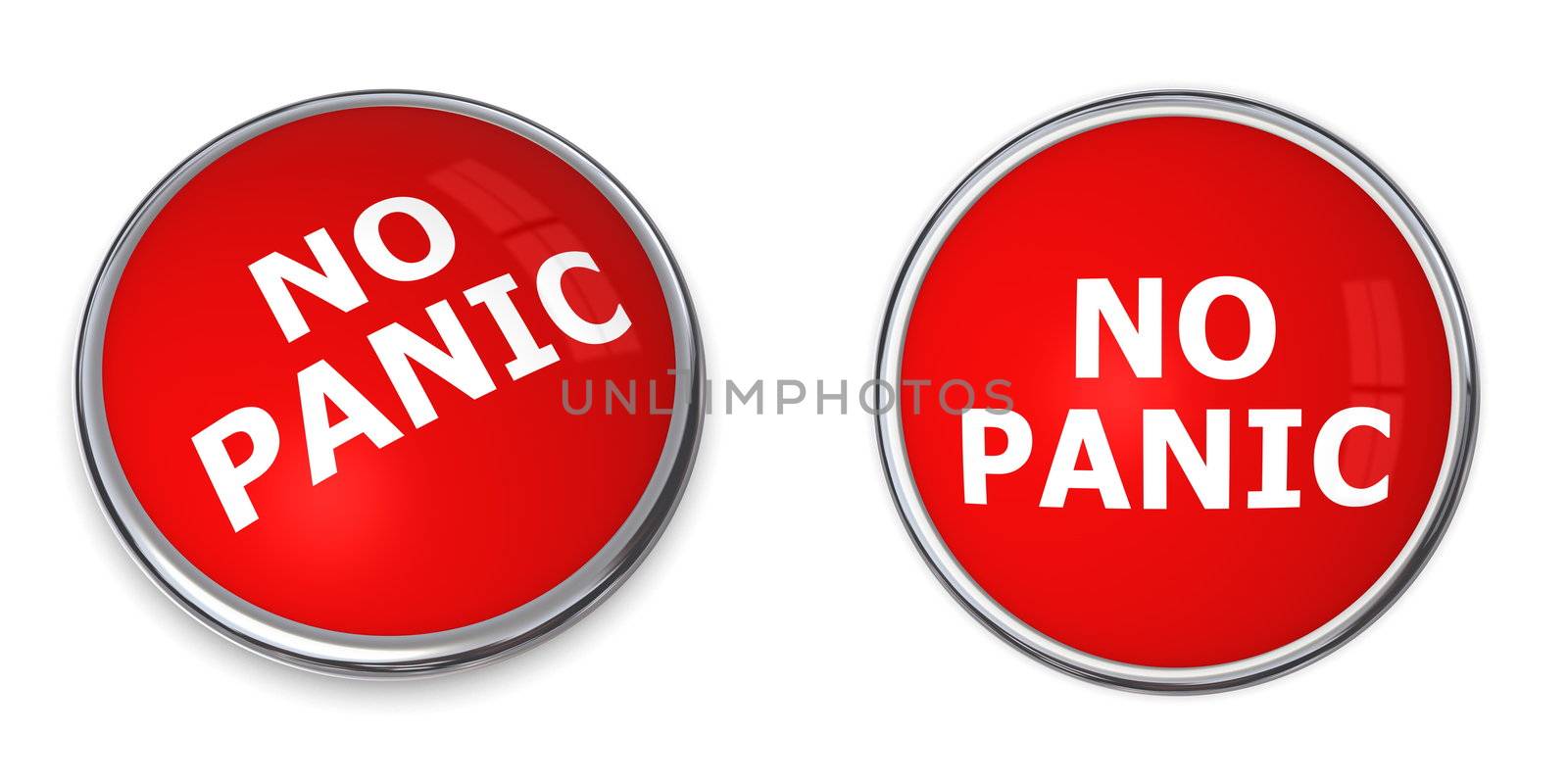 red rendered 3d button with white word no panic