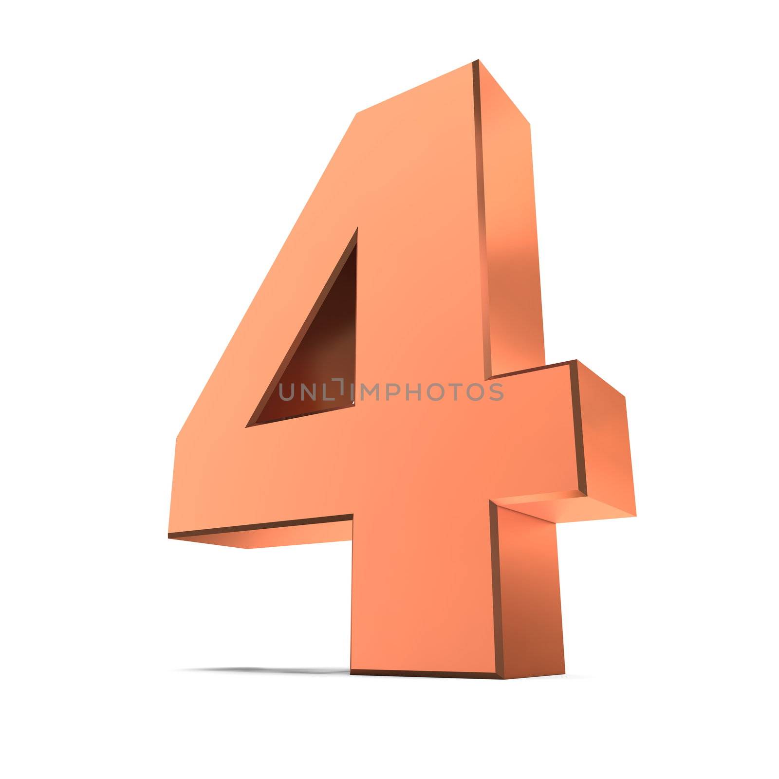 shiny 3d number 4 made of bronze/copper