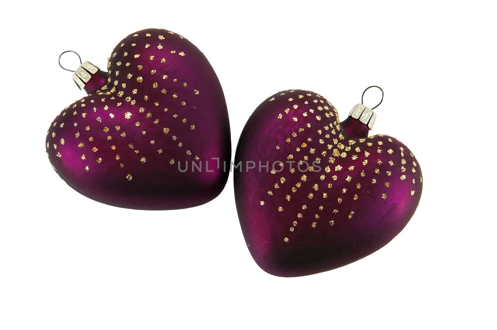 A picture of two violet Christmas hearts 