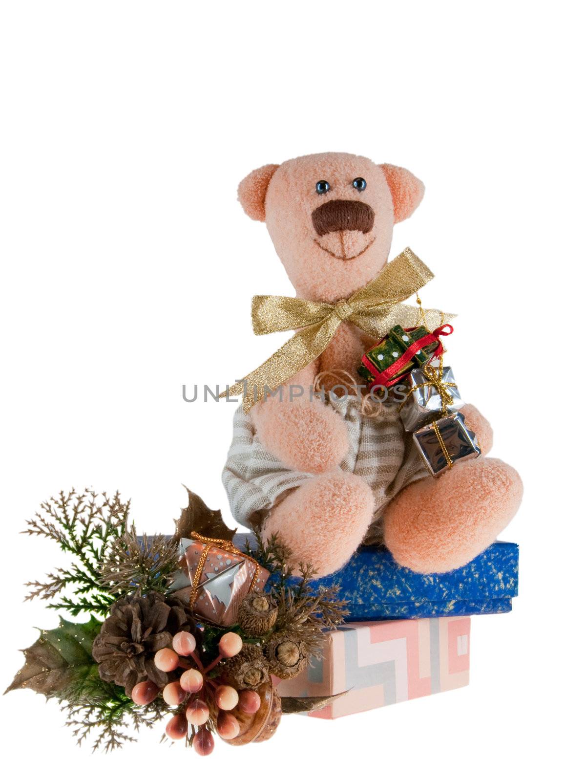 The picture of funny christmas pink bear