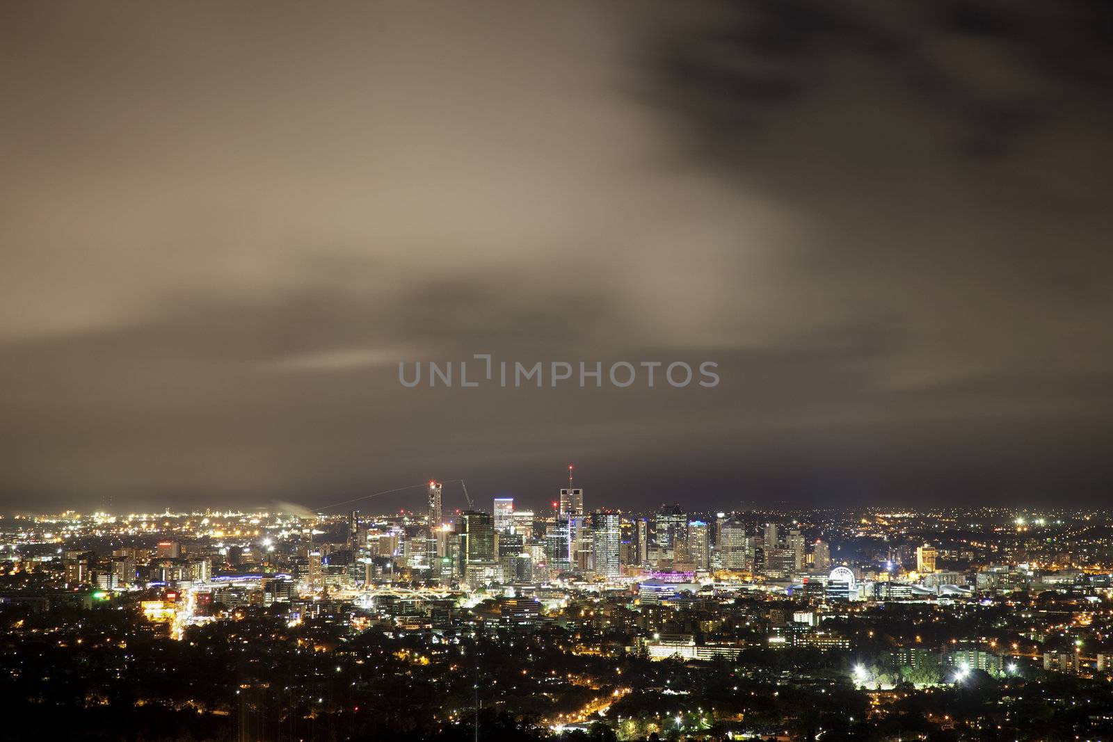 Panoramic shot of Brisbane on an overcast night