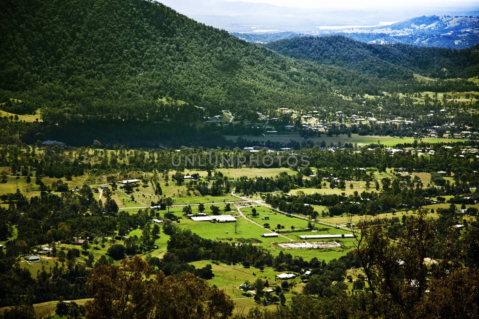 High view of the lushious Samford Valley area in Queensland, Australia