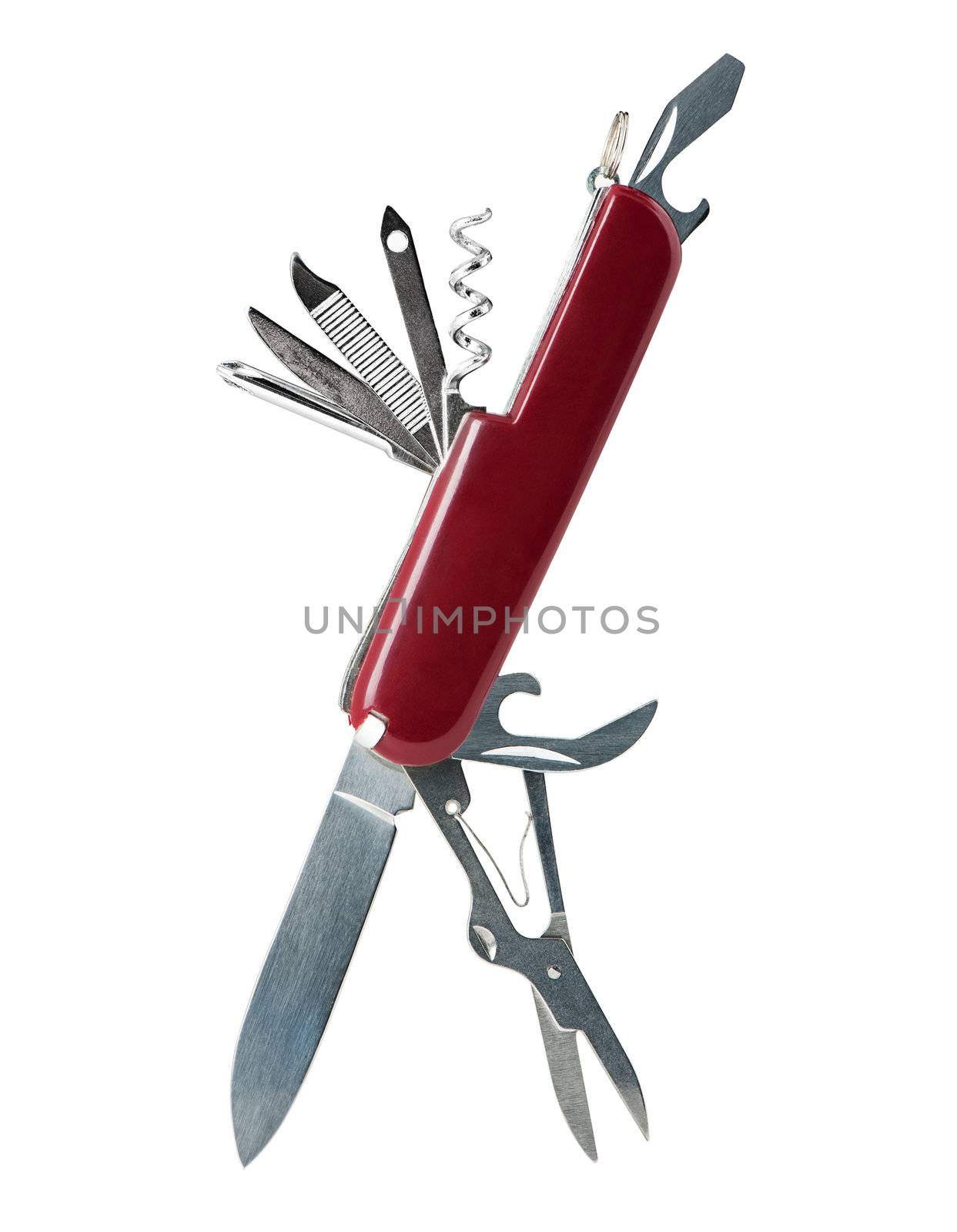 Swiss army knife. Isolated on white background