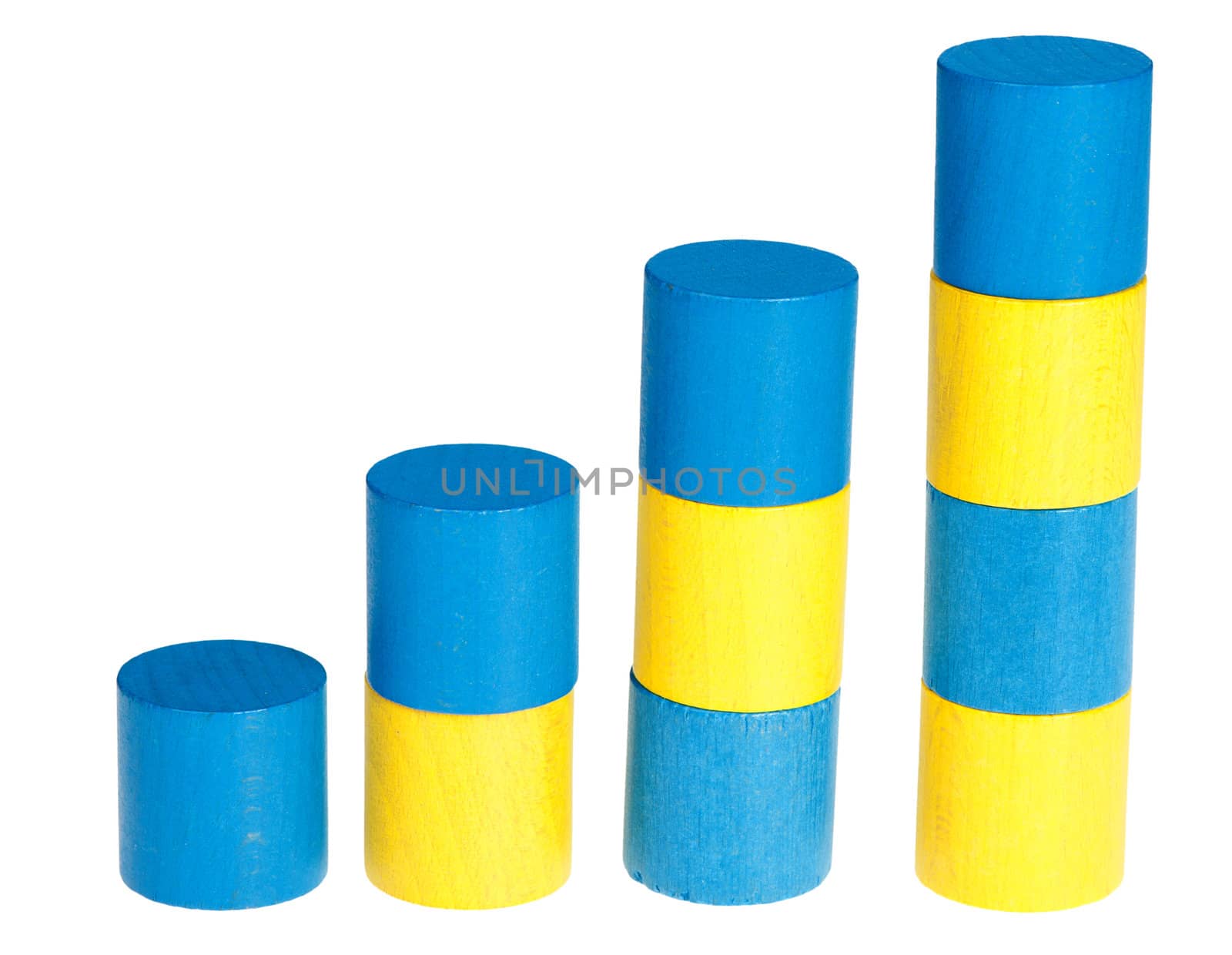 Wooden colour cylinders. It is isolated on a white background