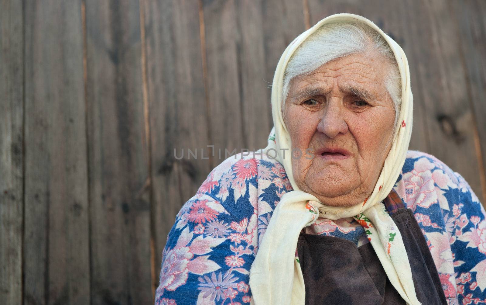 The old woman age 84 years. Sadness emotion