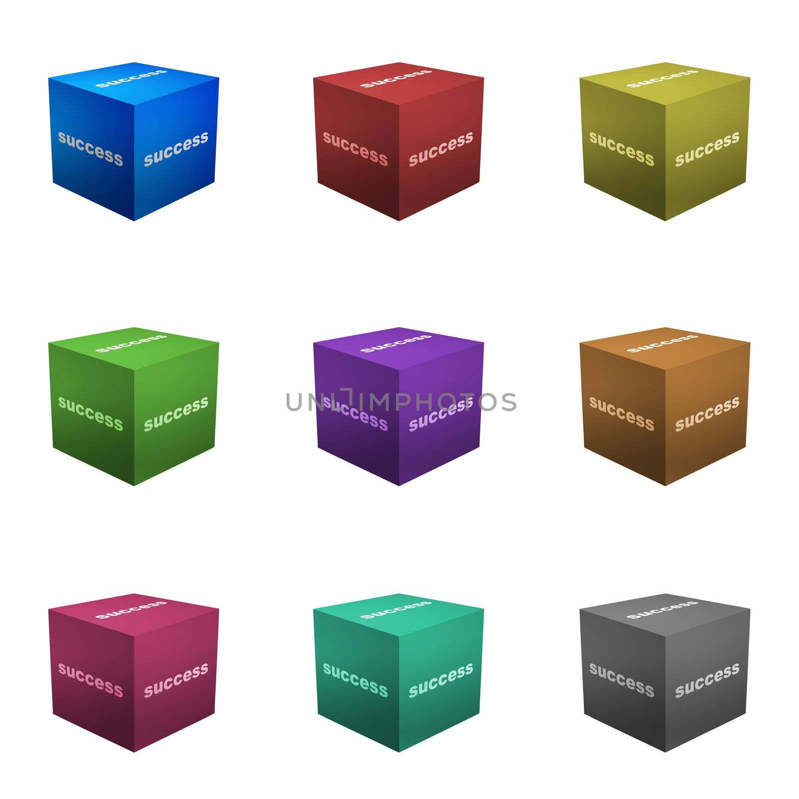 Success Boxes in 3d Cube Format Isolated on White