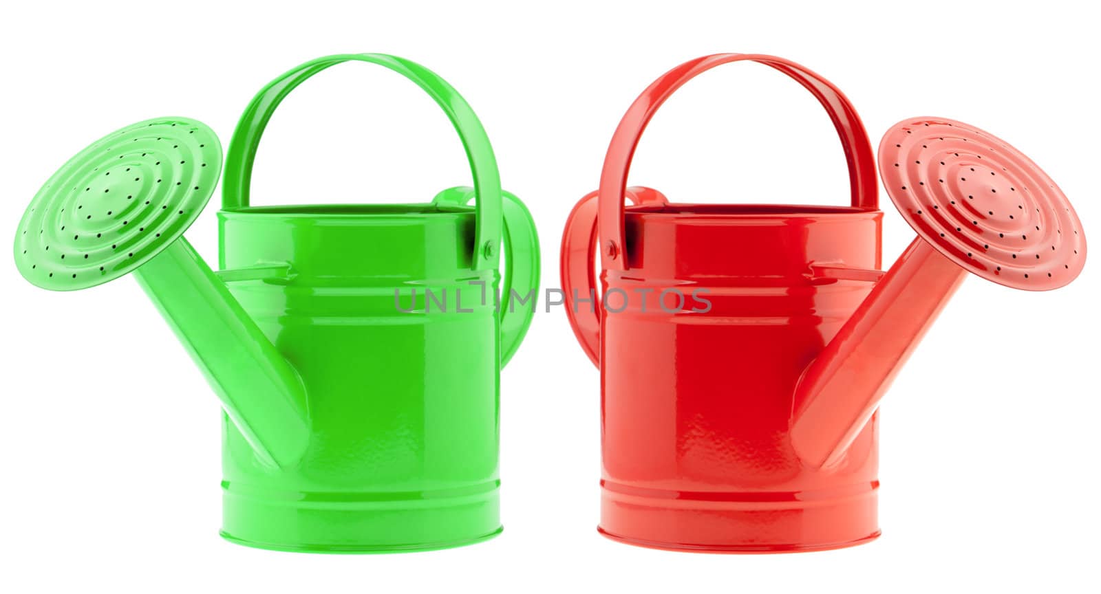 Two color watering can. It is isolated on a white background