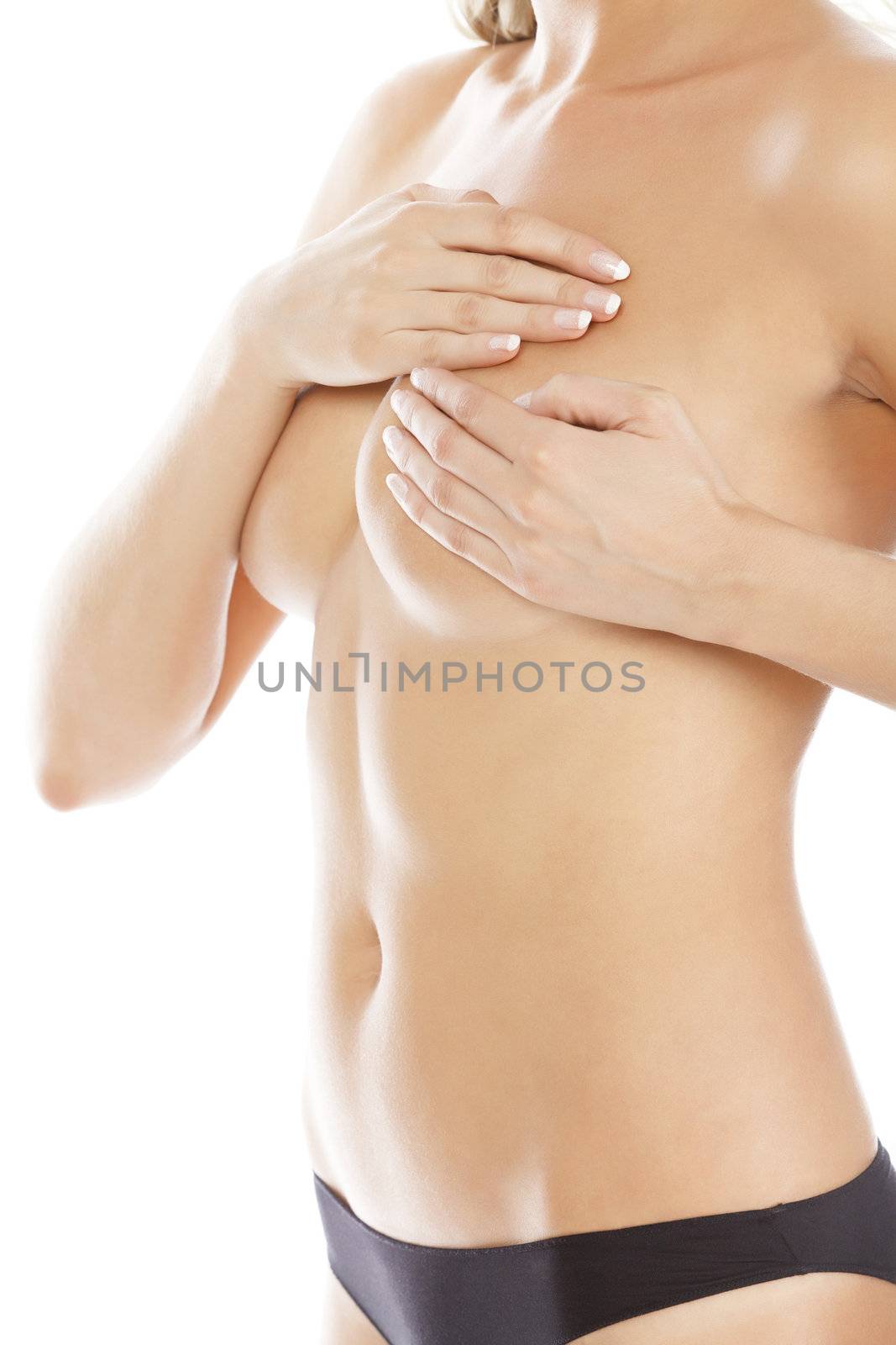 Breast cancer, woman holding her breast by Nobilior