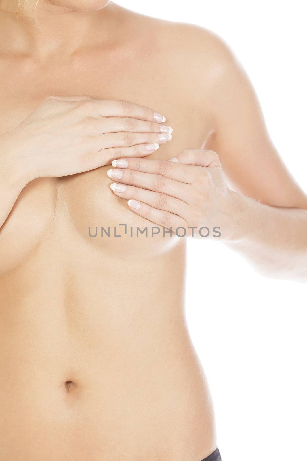 Breast cancer, woman holding her breast by Nobilior