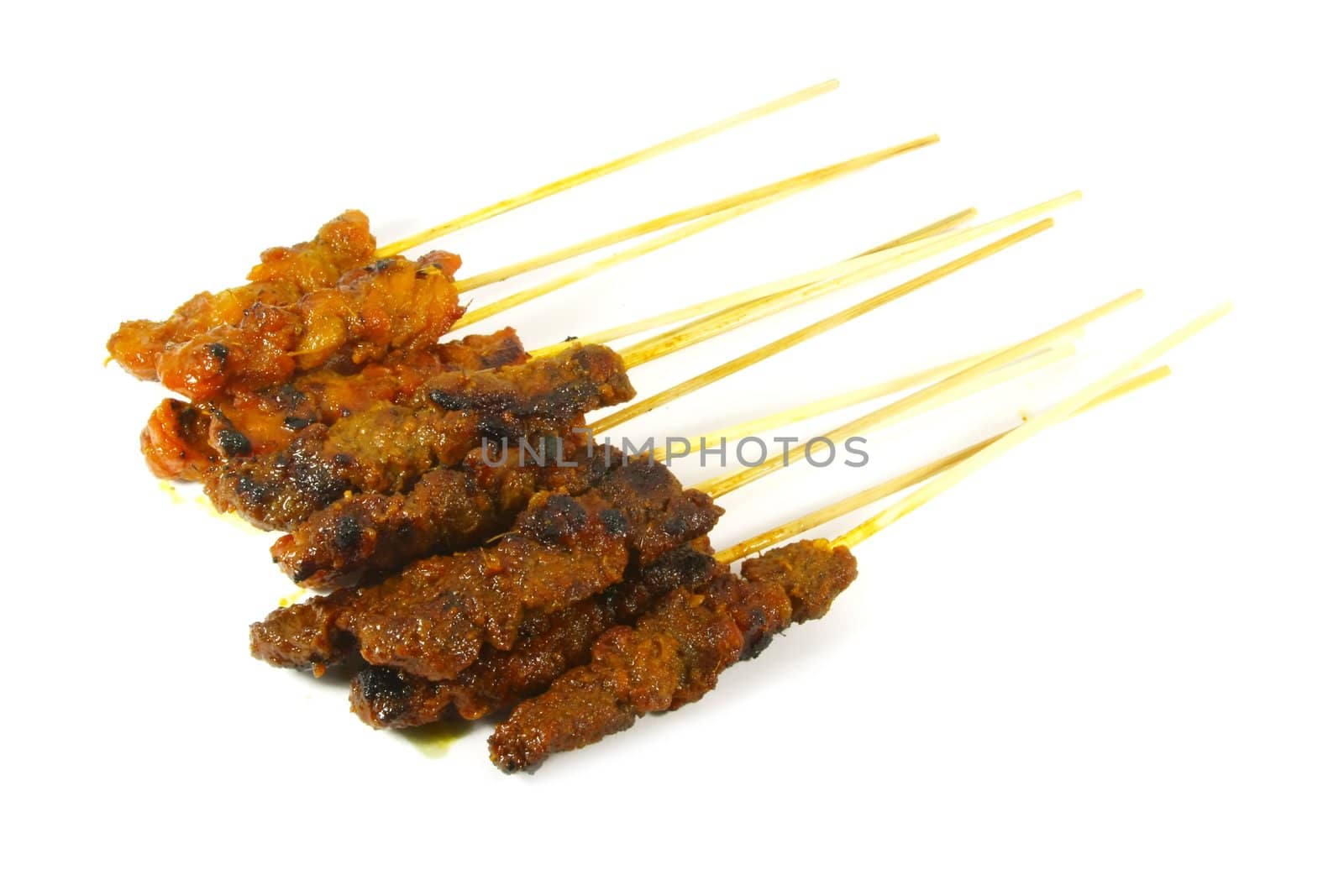 Barbecued Meat Skewered on Bamboo Sticks Commonly Found in Asia