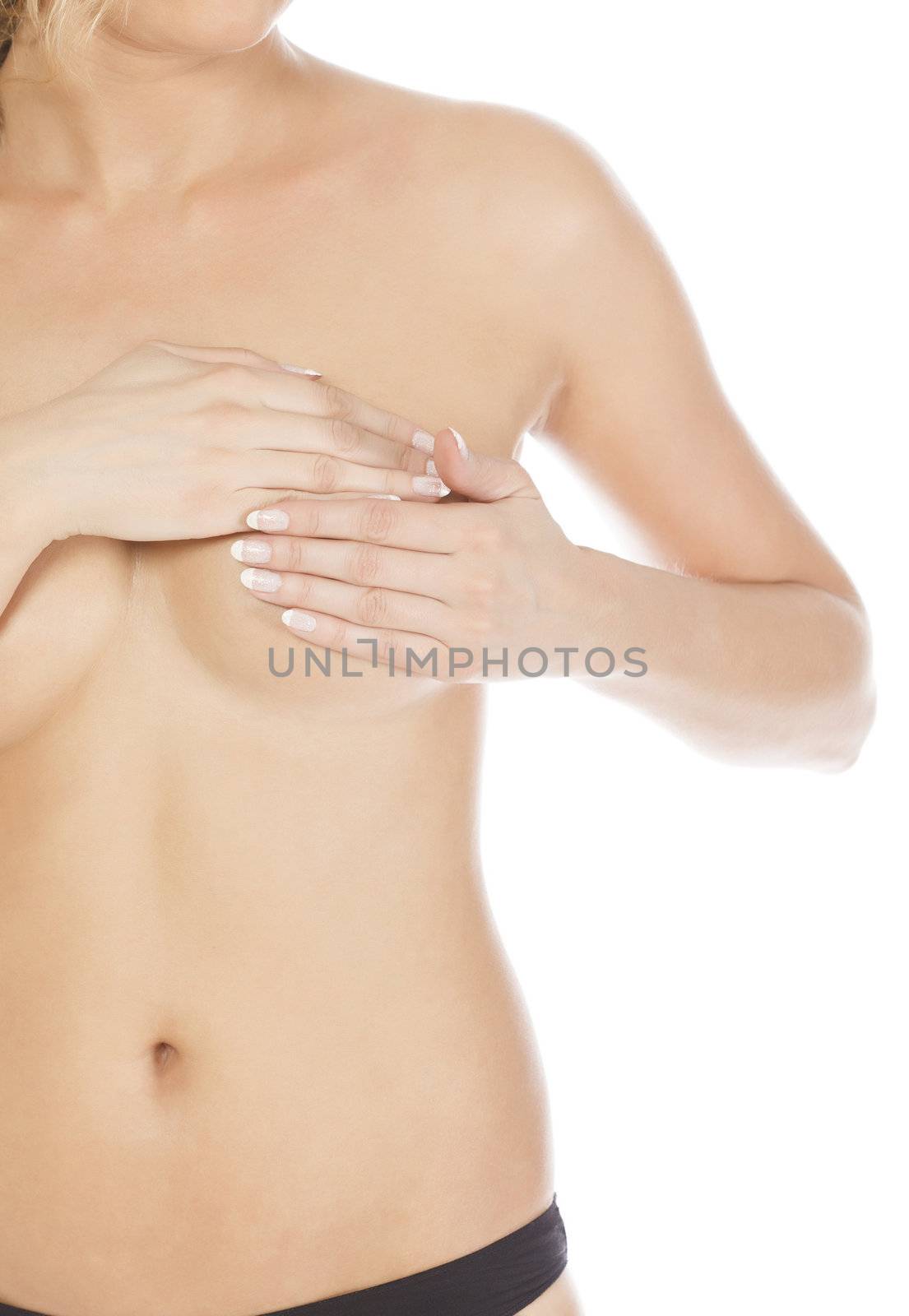 Breast cancer, woman holding her breast by Nobilior