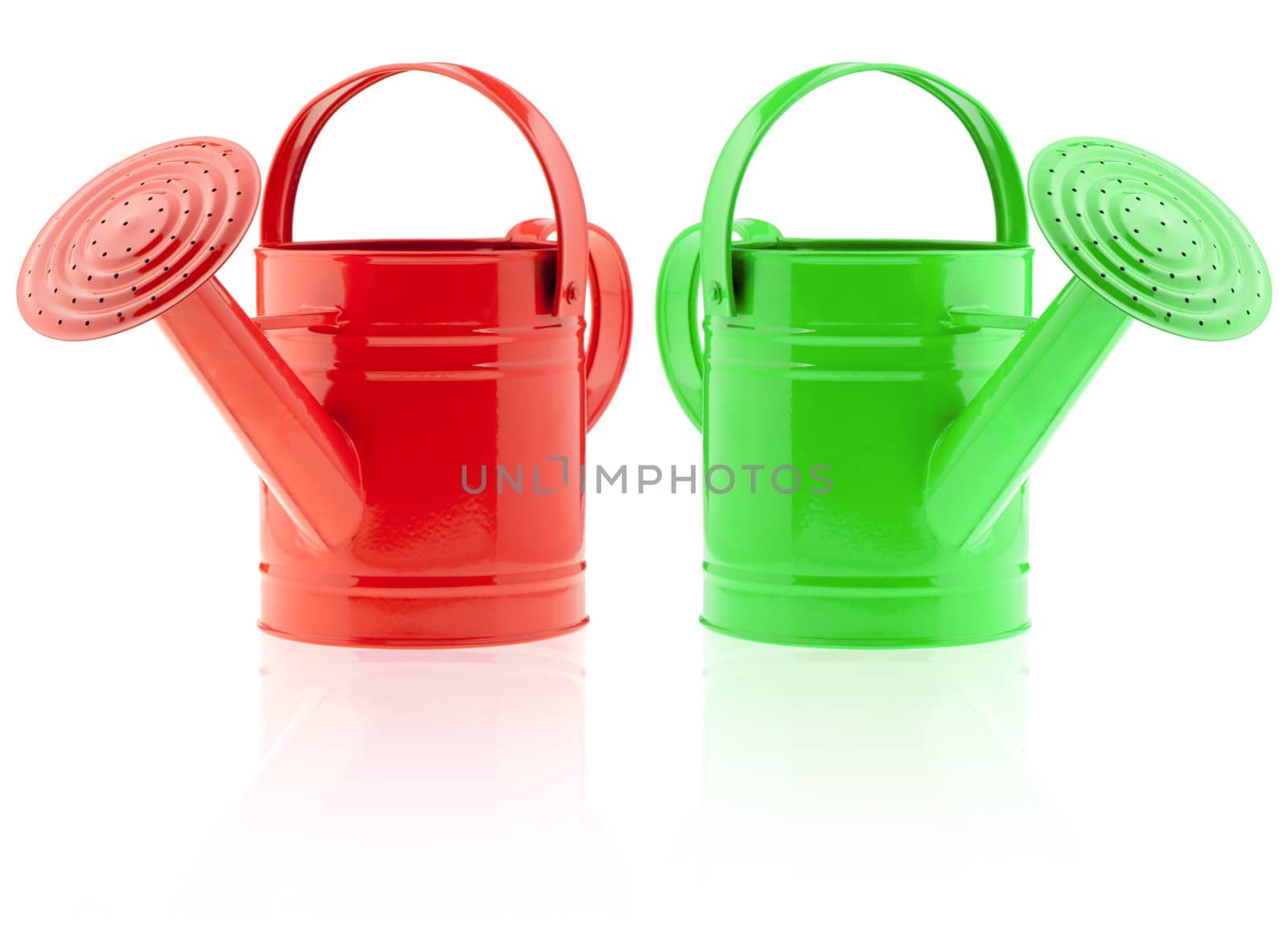Two color watering can. It is isolated on a white background