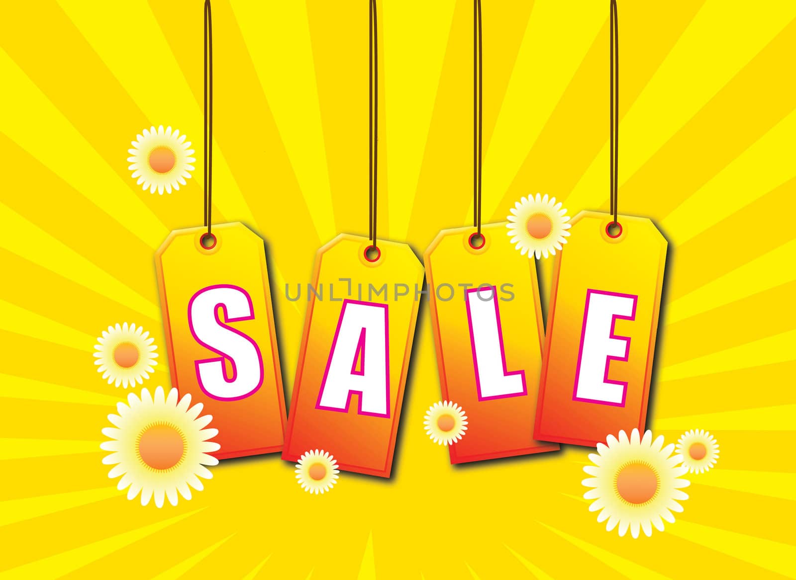 A set of swing tags spelling out the words SALE on an summer theme.