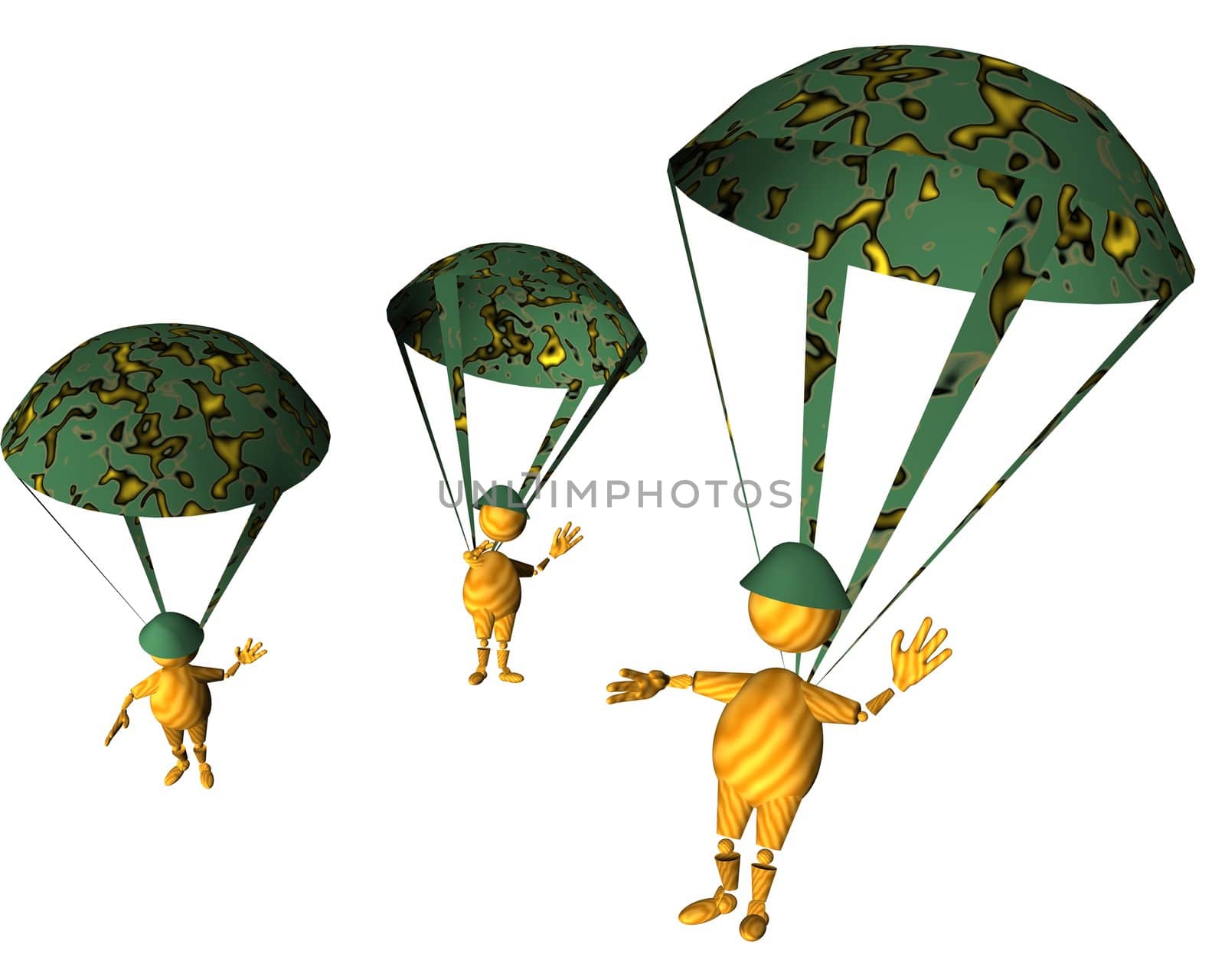 army, military, force, parchutes, parachute, armies, forces, helmet, peace, peaceful, war, people, person, boy, men, soldier, soldiers, 3D, rendered, computer, illustration, clipart, clip, art, isolated, white, background, concept, abstract