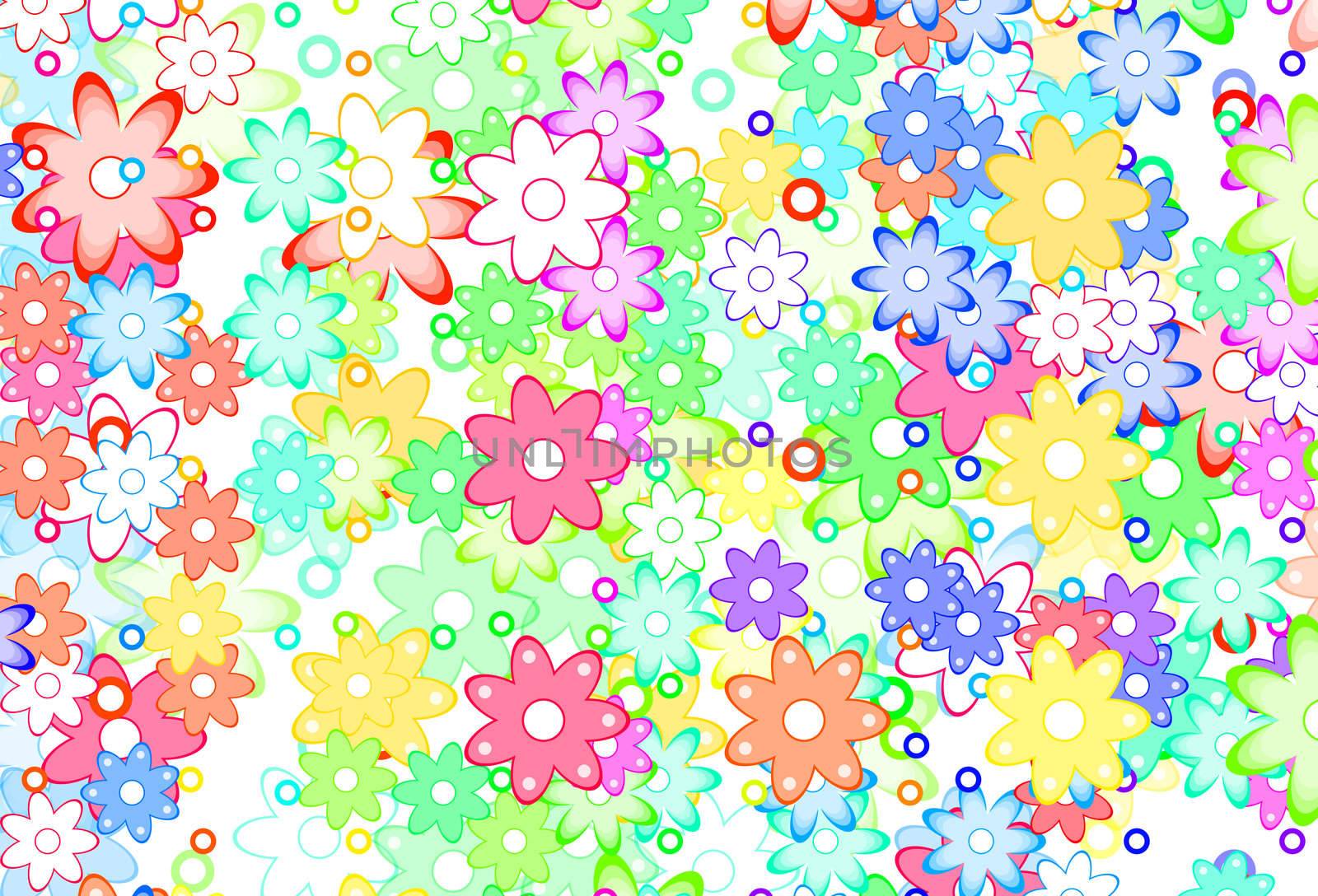 Cute Cartoon Art Flowers Simple Color Background