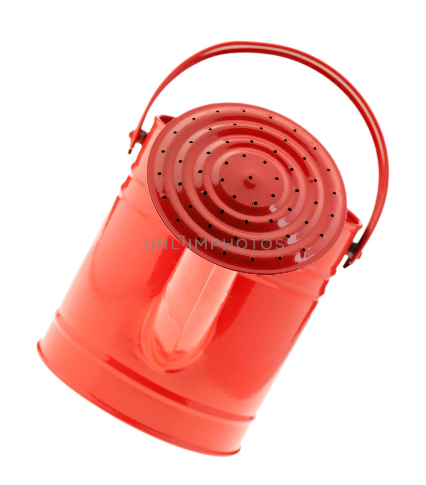 Red watering can. It is isolated on a white background