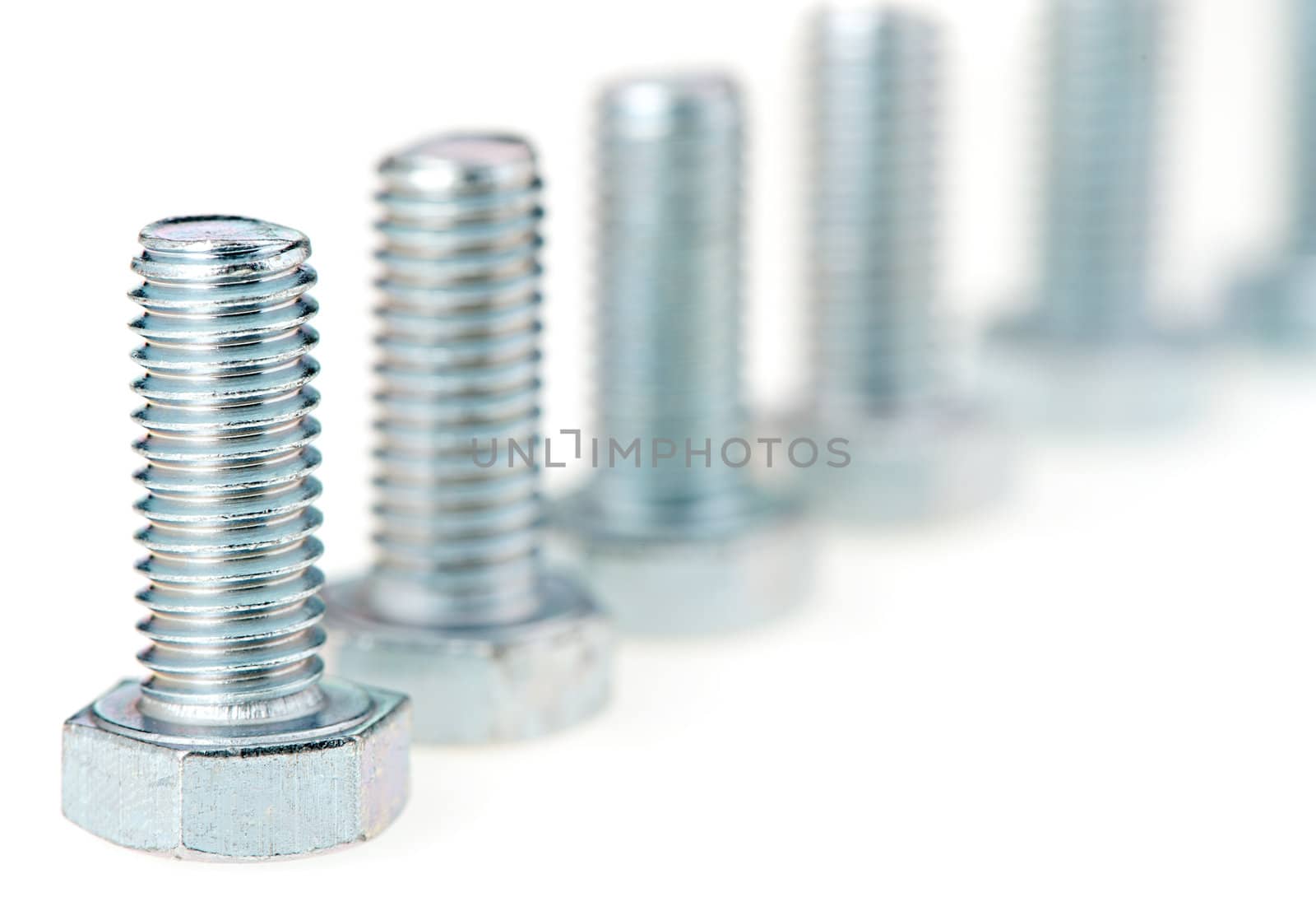 Row bolt close up. Isolated on white background