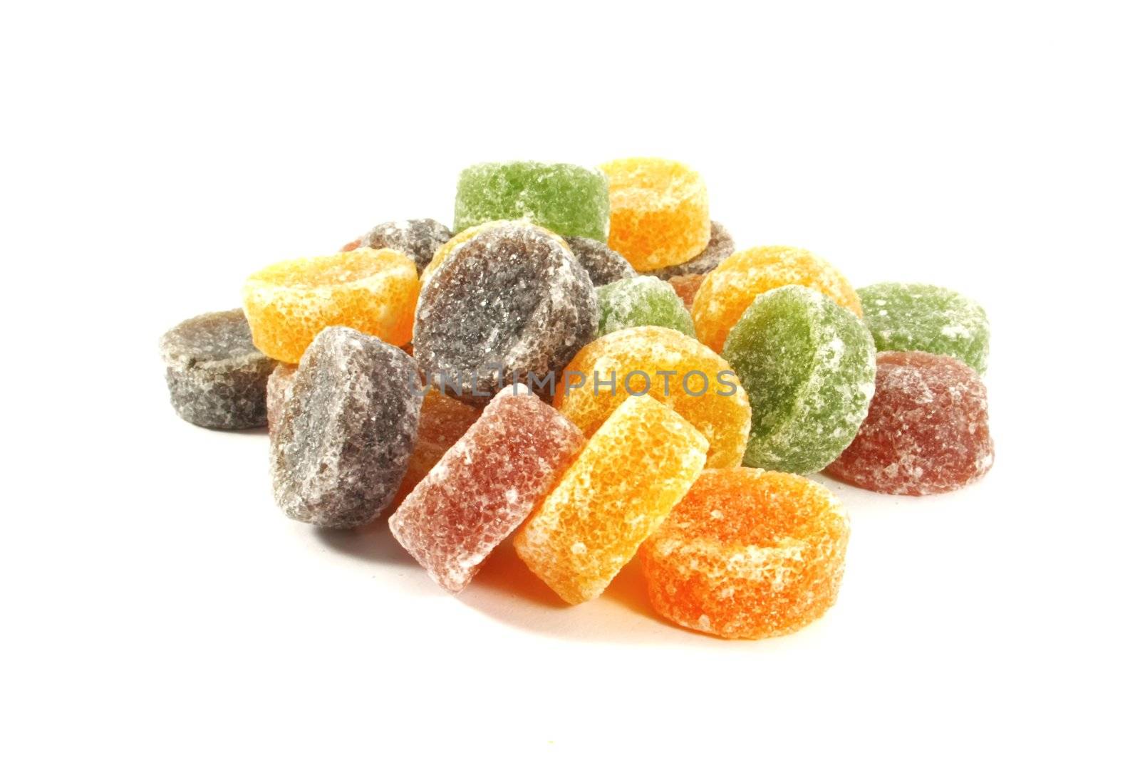 Pile of Candy Jelly Chews Laid Out on a White Background