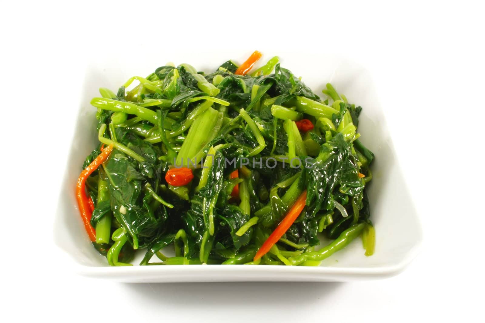 Asian Chinese Cooking Style Stir Fry Vegetable Dish on White Plate