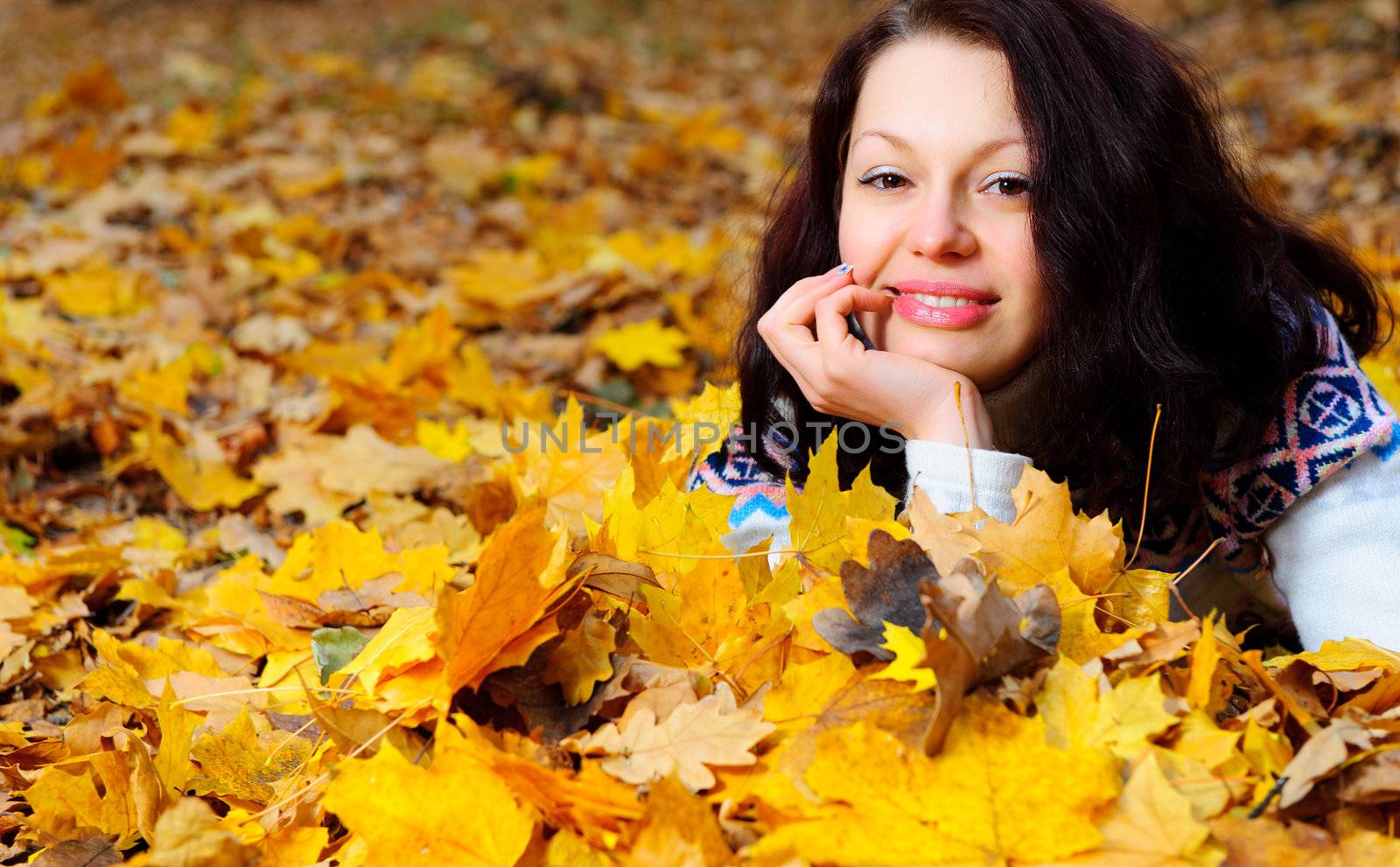 The attractive woman in autumn forest by galdzer