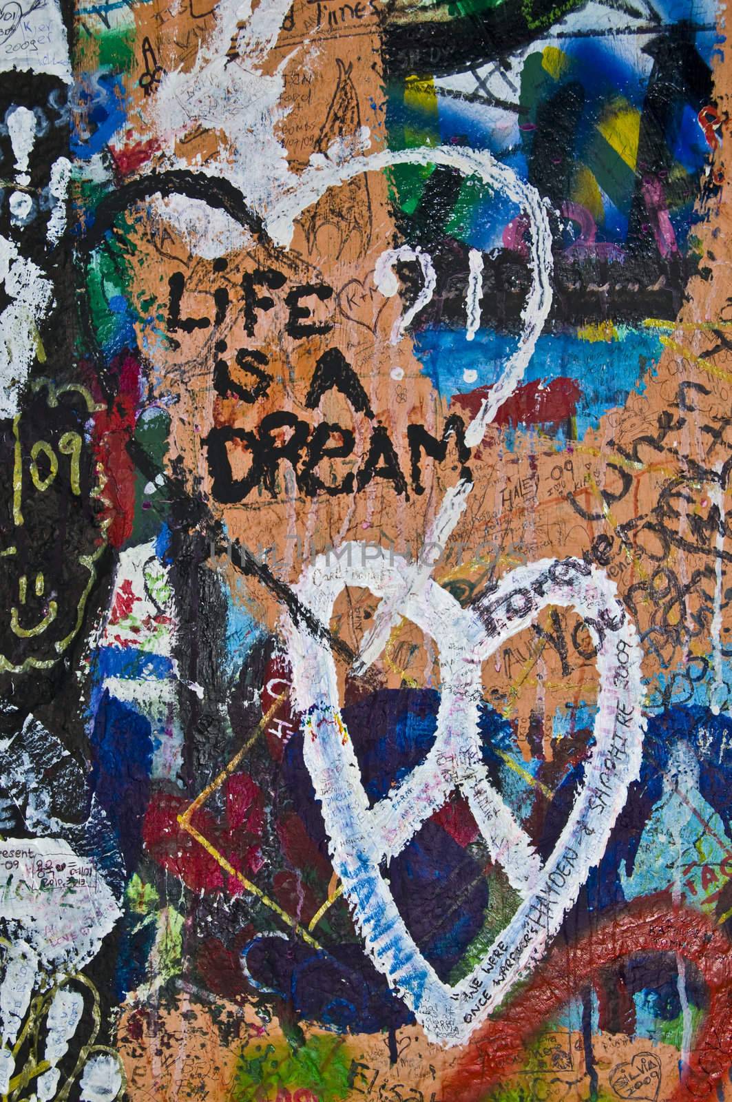 detail of the Lennon wall in Prague