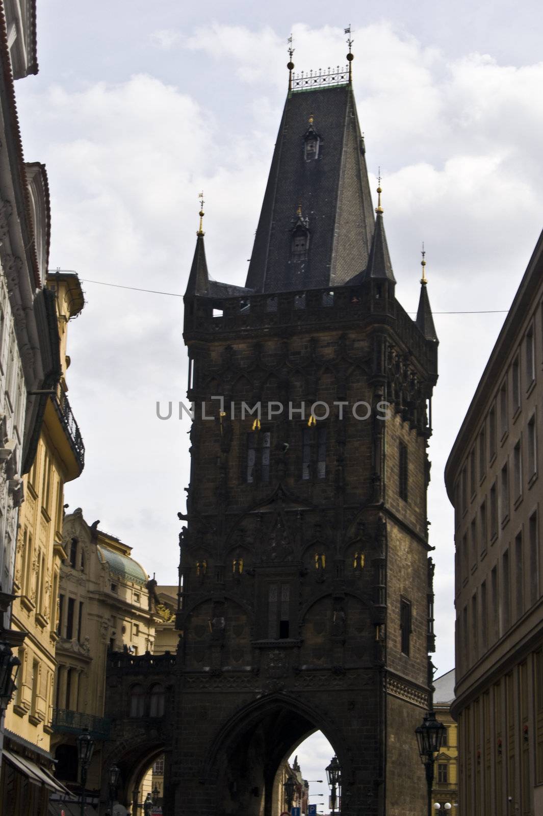 view of the old powder gate in Prague