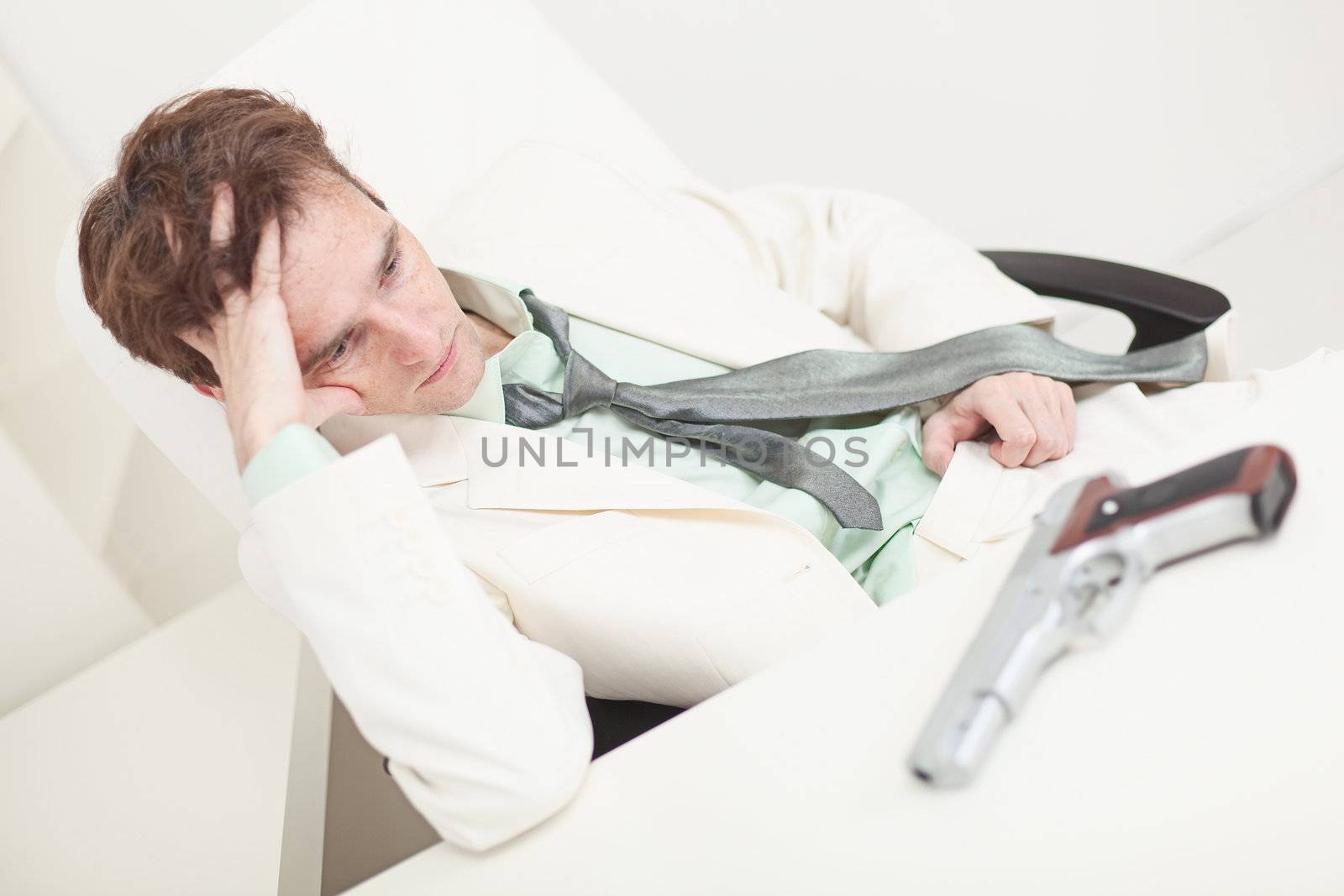 Depressed businessman to prepare for kill oneself by pzaxe
