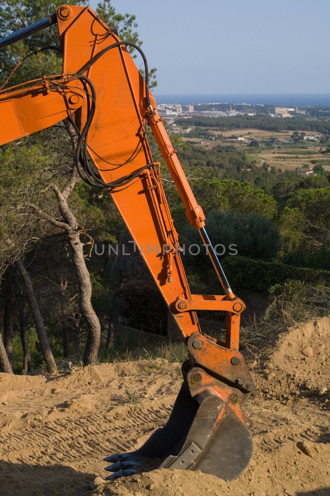 A close up orange bulldozer