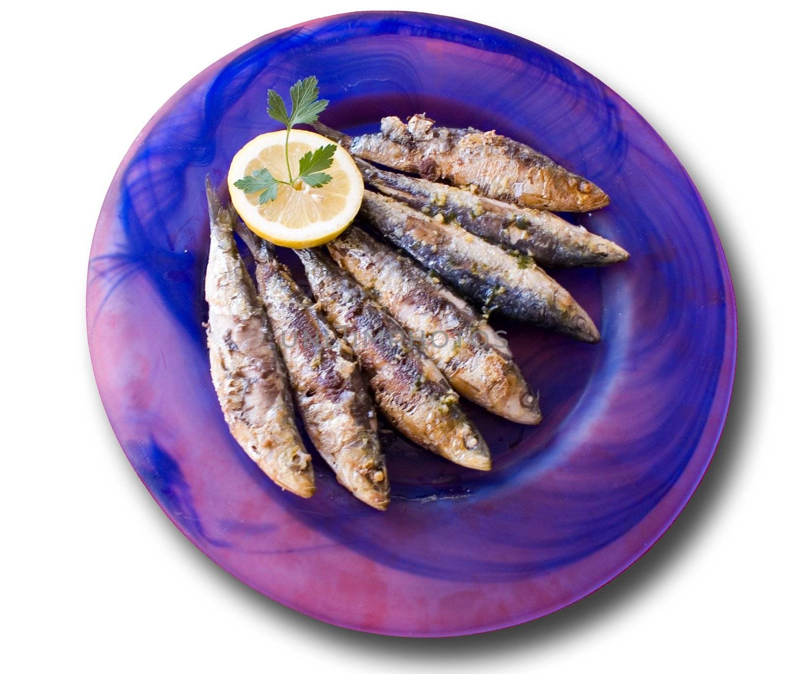 Cooked sardines . plate for restaurant