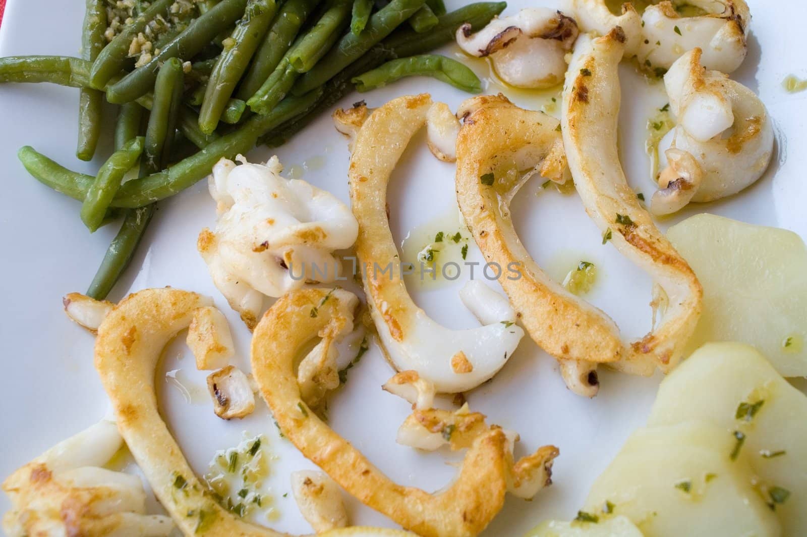 calamary with vegetables,plate for restaurant