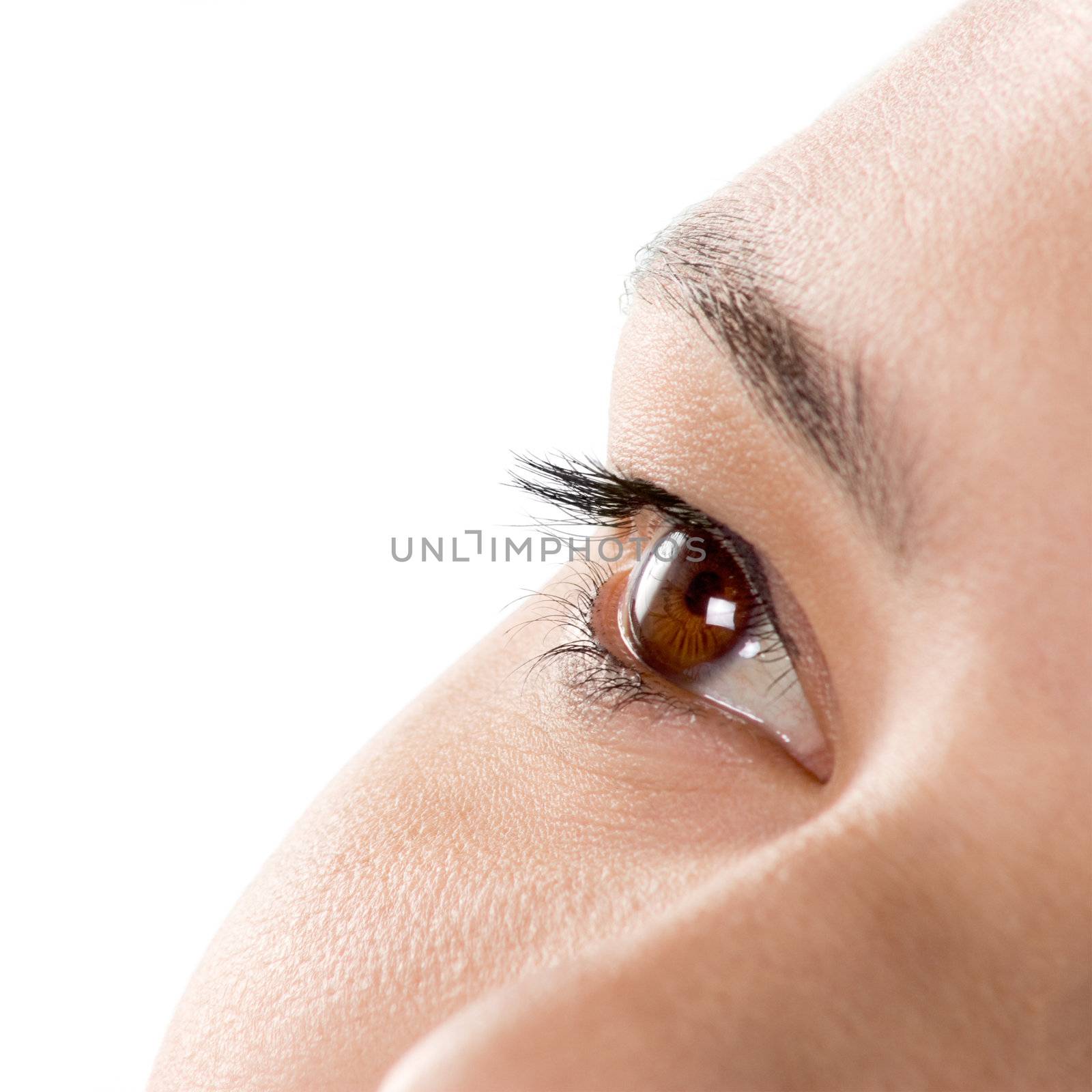 Beautiful eye having dream over white background