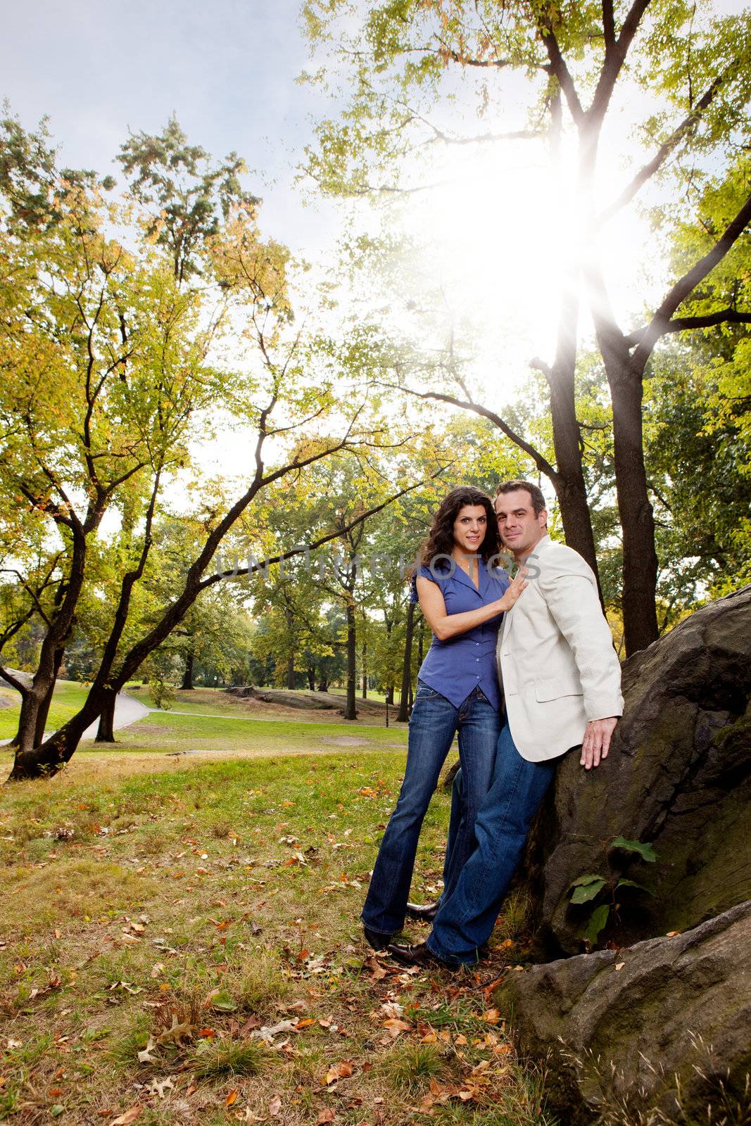 A portrait of a happy couple in the park